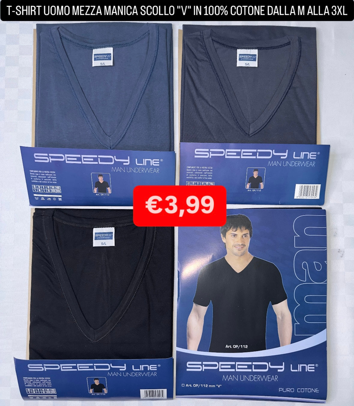 T-SHIRT UOMO MEZZA MANICA SCOLLO "V" IN 100% COTONE