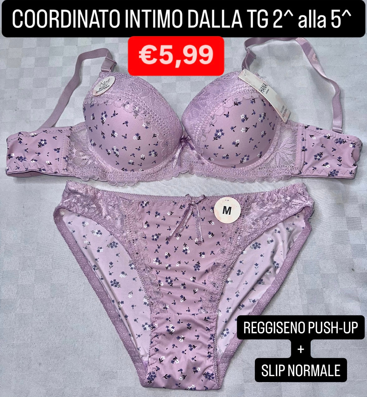 COORDINATO INTIMO DALLA TG 2^ alla 5^ REGGISENO + SLIP NORMALE