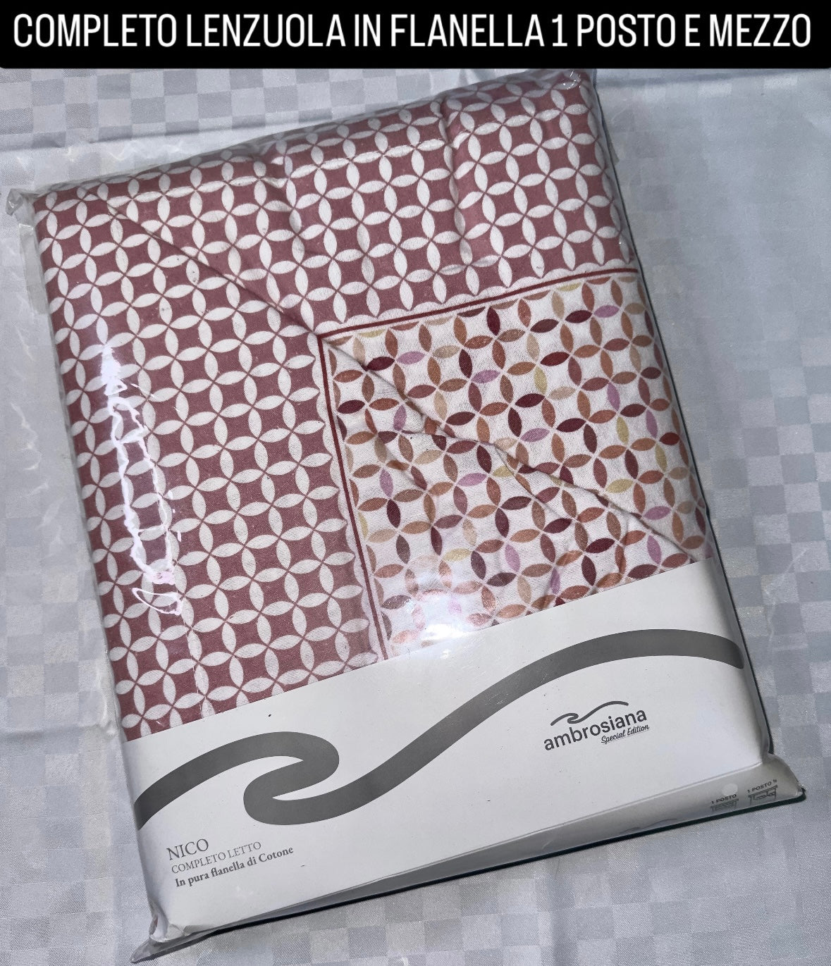 COMPLETO LENZUOLA 1 POSTO E MEZZO IN FLANELLA Lenzuolo sopra,Lenzuolo sotto con angoli e Federa