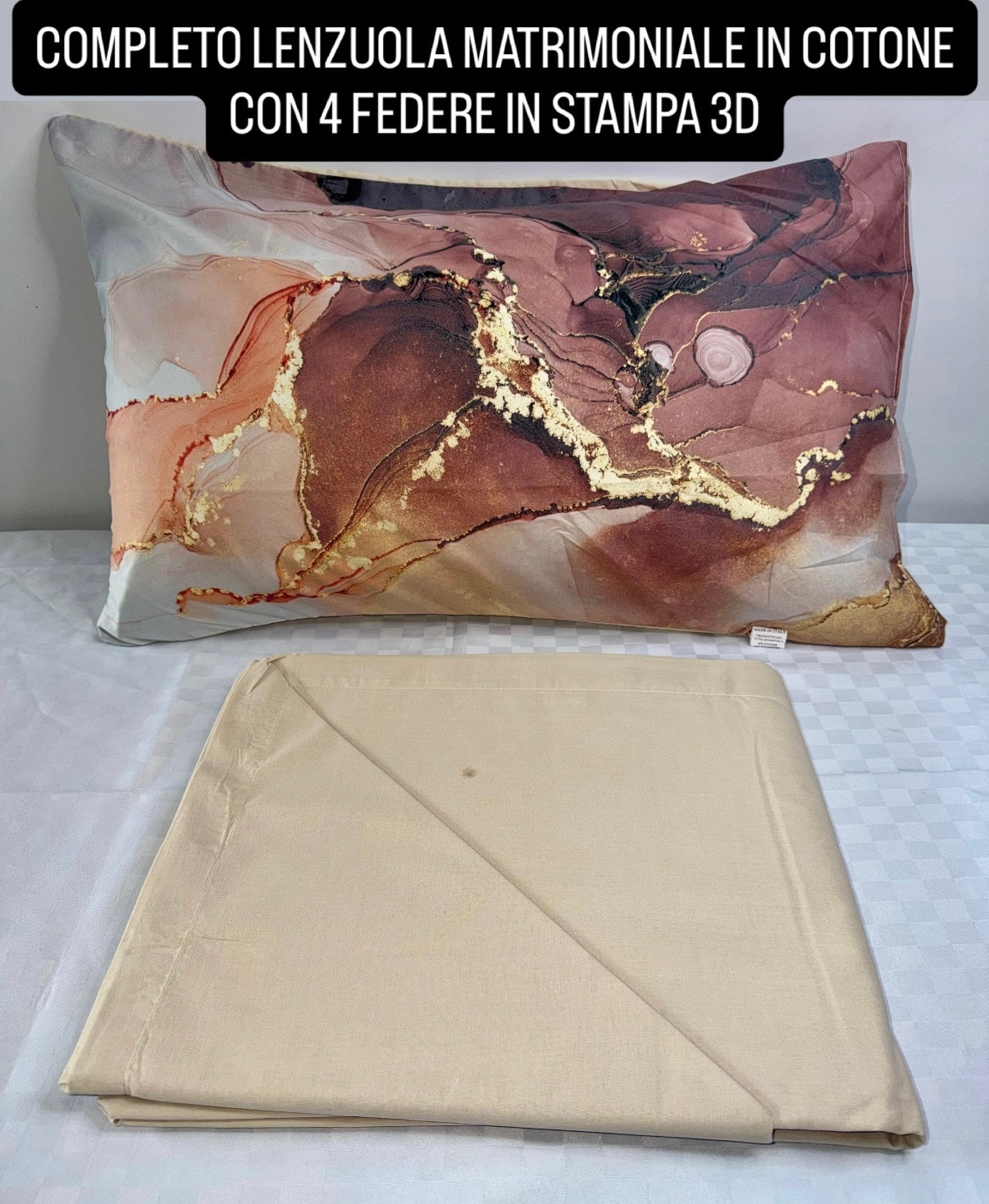 COMPLETO LENZUOLA MATRIMONIALE IN COTONE contiene LENZUOLO SOPRA, LENZUOLO SOTTO E 4 FEDERE IN STAMPA 3D