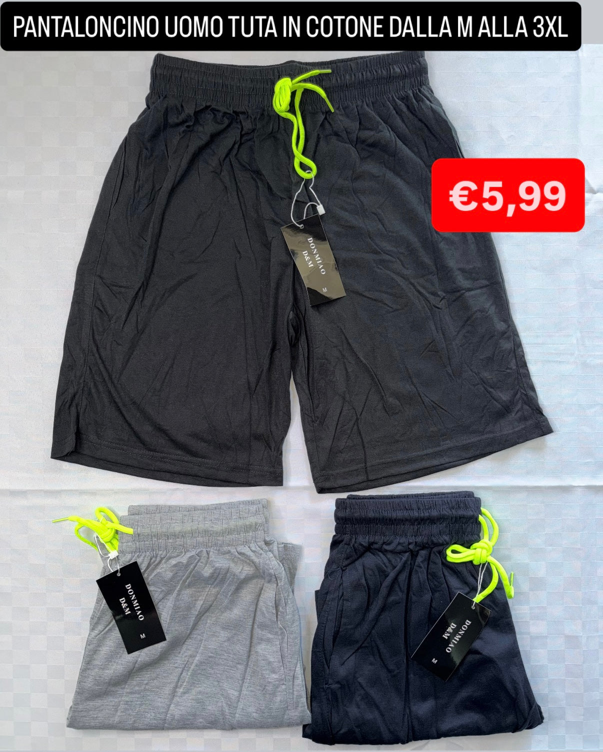 PANTALONCINO TUTA CORTO UOMO con tasche in cotone