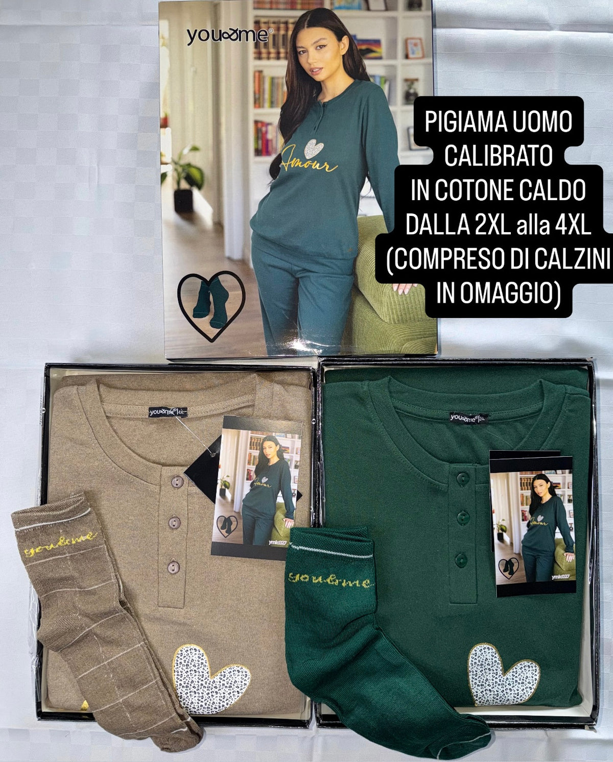 PIGIAMA DONNA CALIBRATO IN COTONE CALDO Manica lunga e Pantalone lungo (DALLA 2XL alla 4XL) Compreso di calzini in omaggio