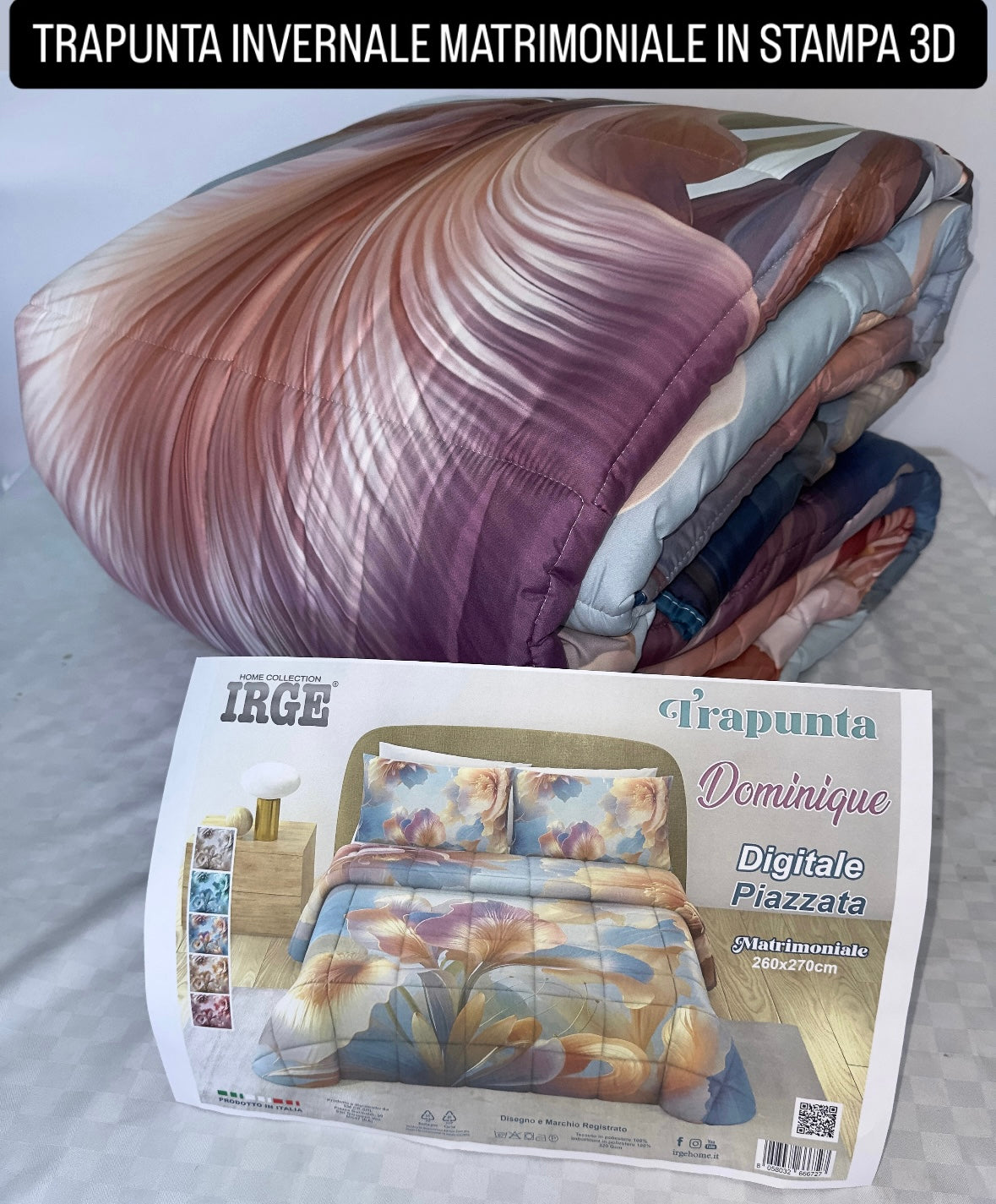 TRAPUNTA INVERNALE MATRIMONIALE IN STAMPA 3D 260x260cm