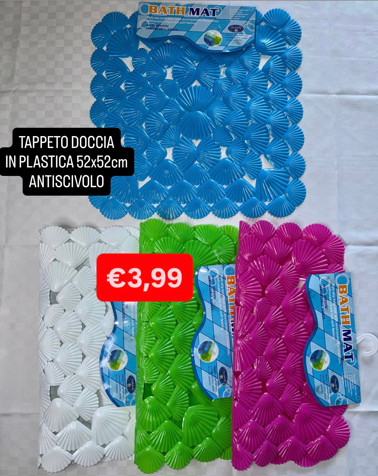 TAPPETO DOCCIA IN PLASTICA ANTISCIVOLO misura 52x52cm