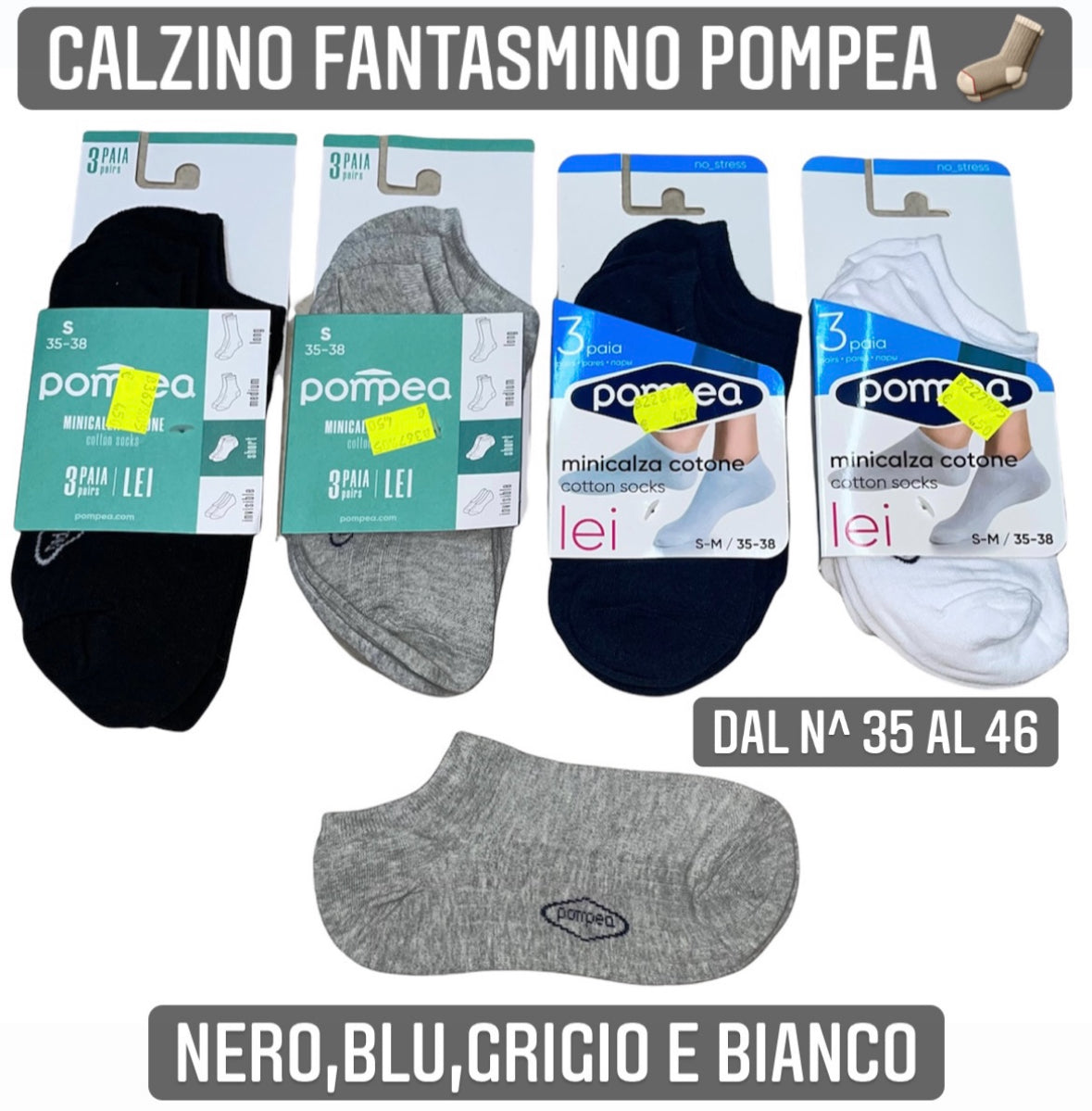 CALZINO FANTASMINO POMPEA IN COTONE SET DA 3 PAIA