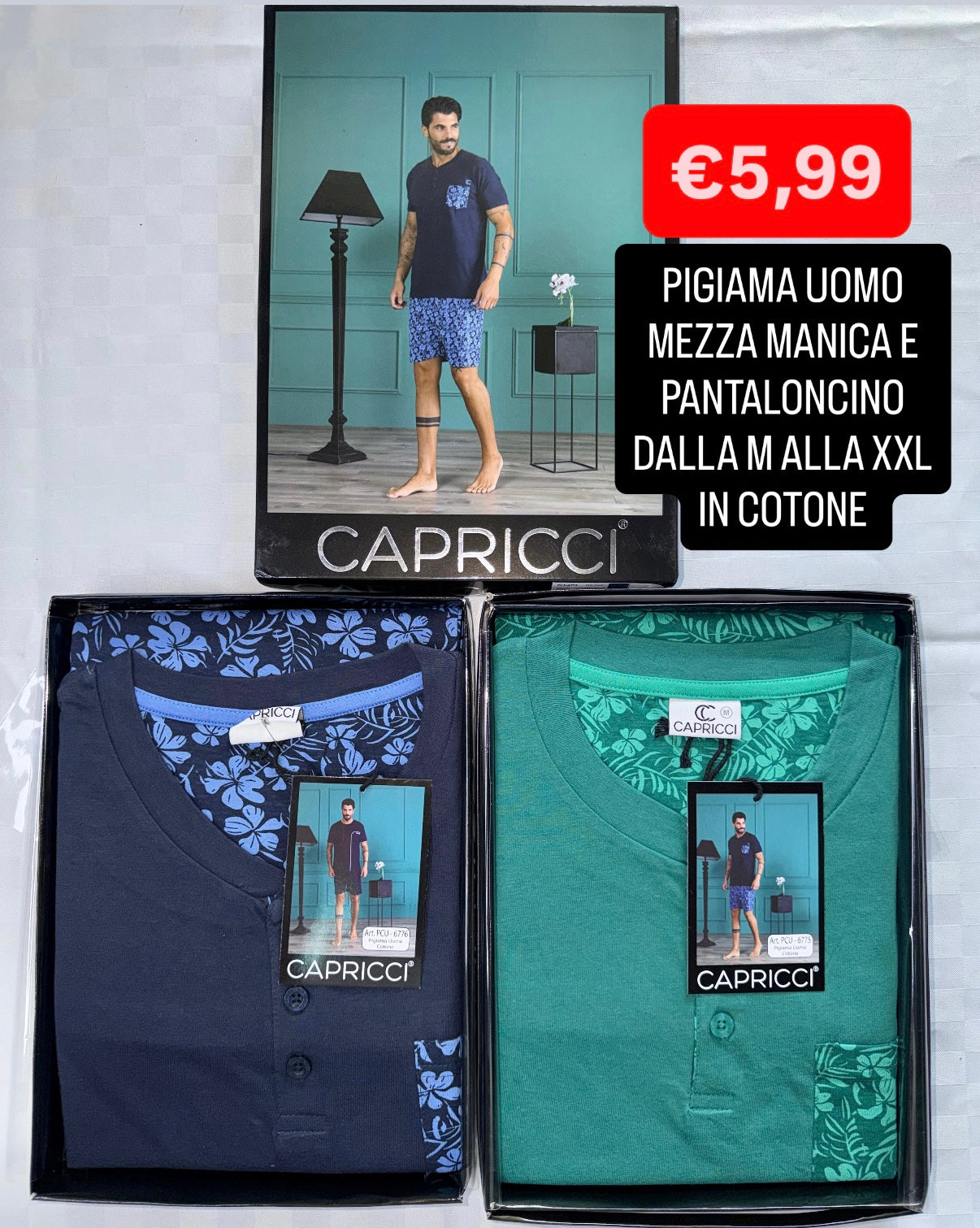 PIGIAMA UOMO Mezza Manica e Pantaloncino in cotone 100%