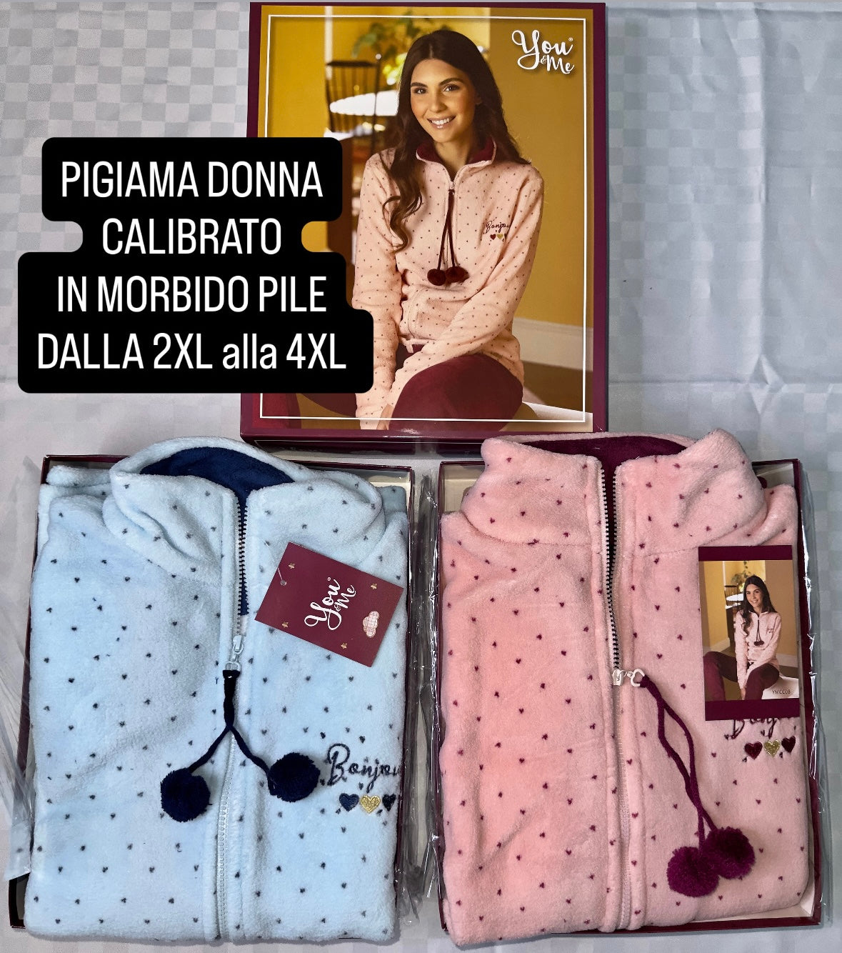 PIGIAMA DONNA CALIBRATO IN MORBIDO PILE dalla 2XL alla 4XL CON CERNIERA