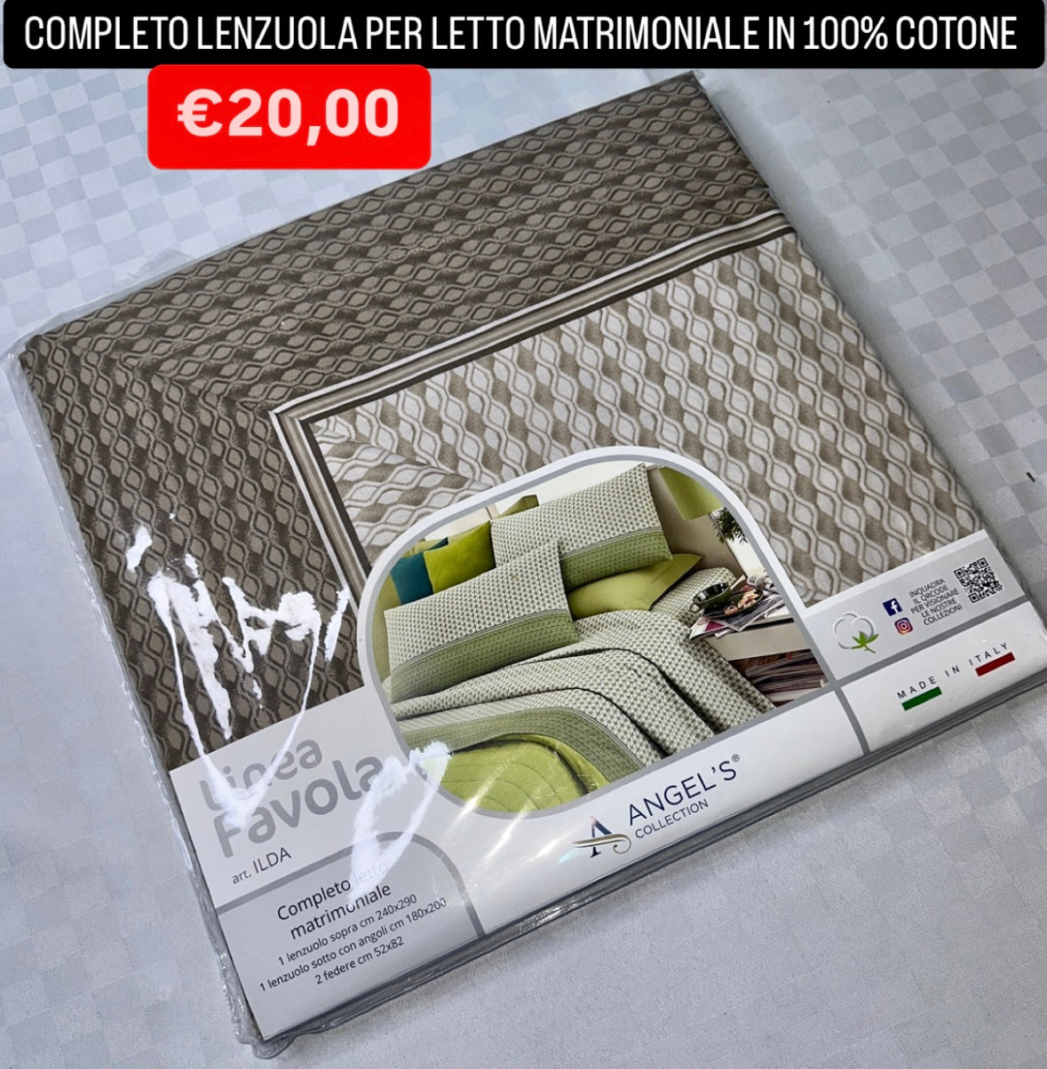 COMPLETO LENZUOLA MATRIMONIALE IN 100% COTONE Lenzuolo sopra, Lenzuolo sotto con angoli e Federe