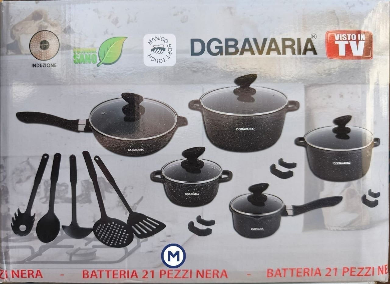 SET BATTERIA DI PENTOLE IN PIETRA LAVICA E ANTI-ADERENTE contiene 5 Pentole , 5 Coperchi e 5 Utensili da cucina