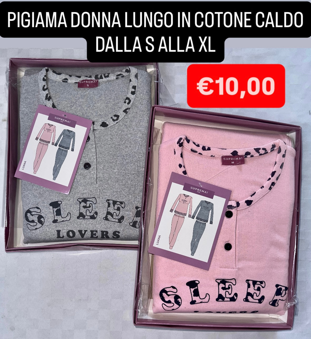 PIGIAMA DONNA IN COTONE CALDO MANICA LUNGA E PANTALONE LUNGO art.Luana