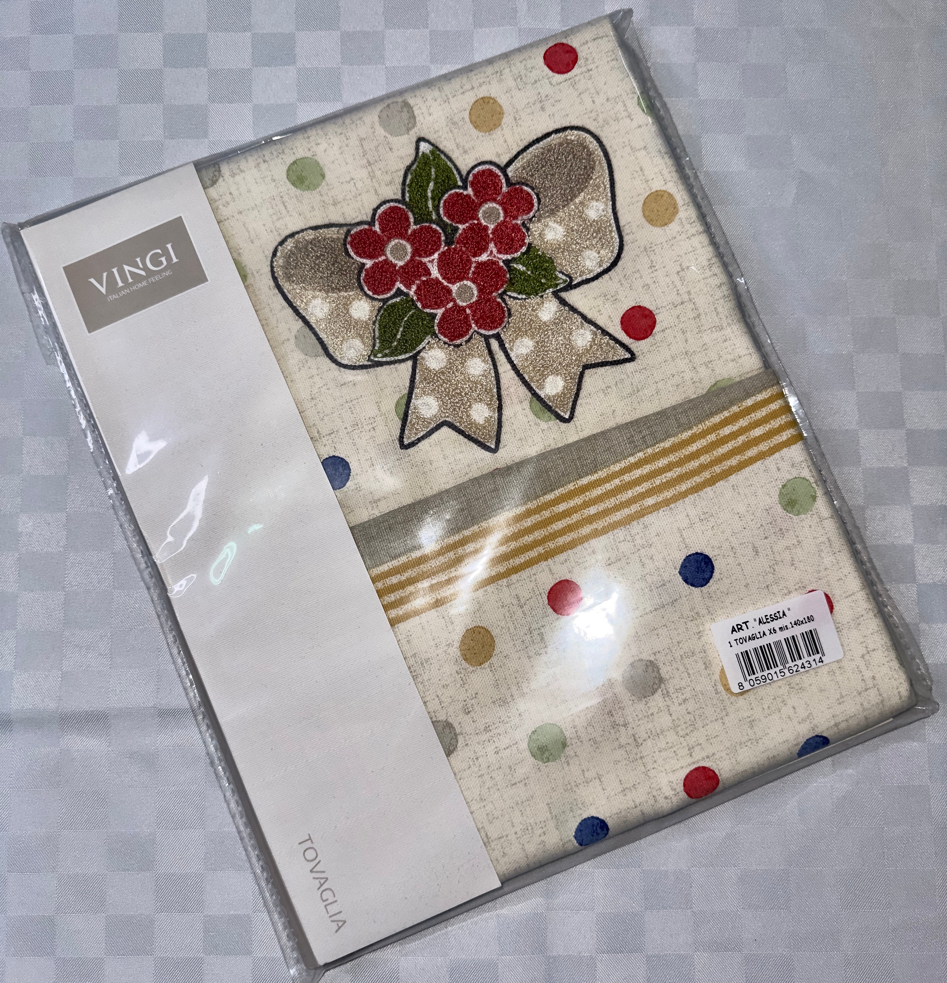 TOVAGLIA DA TAVOLA VINGI CON RICAMO X6 PERSONE (140x180cm) IN COTONE 100%