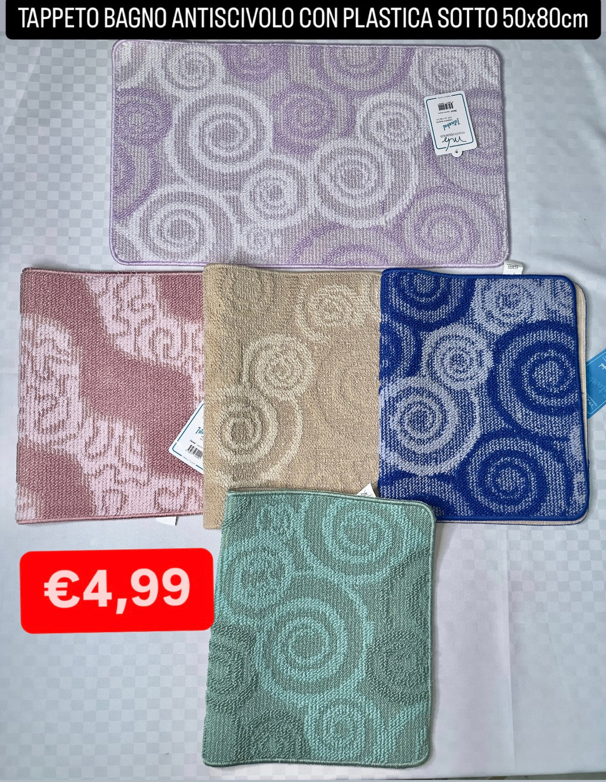 TAPPETO BAGNO ANTISCIVOLO CON PLASTICA SOTTO 50x80cm