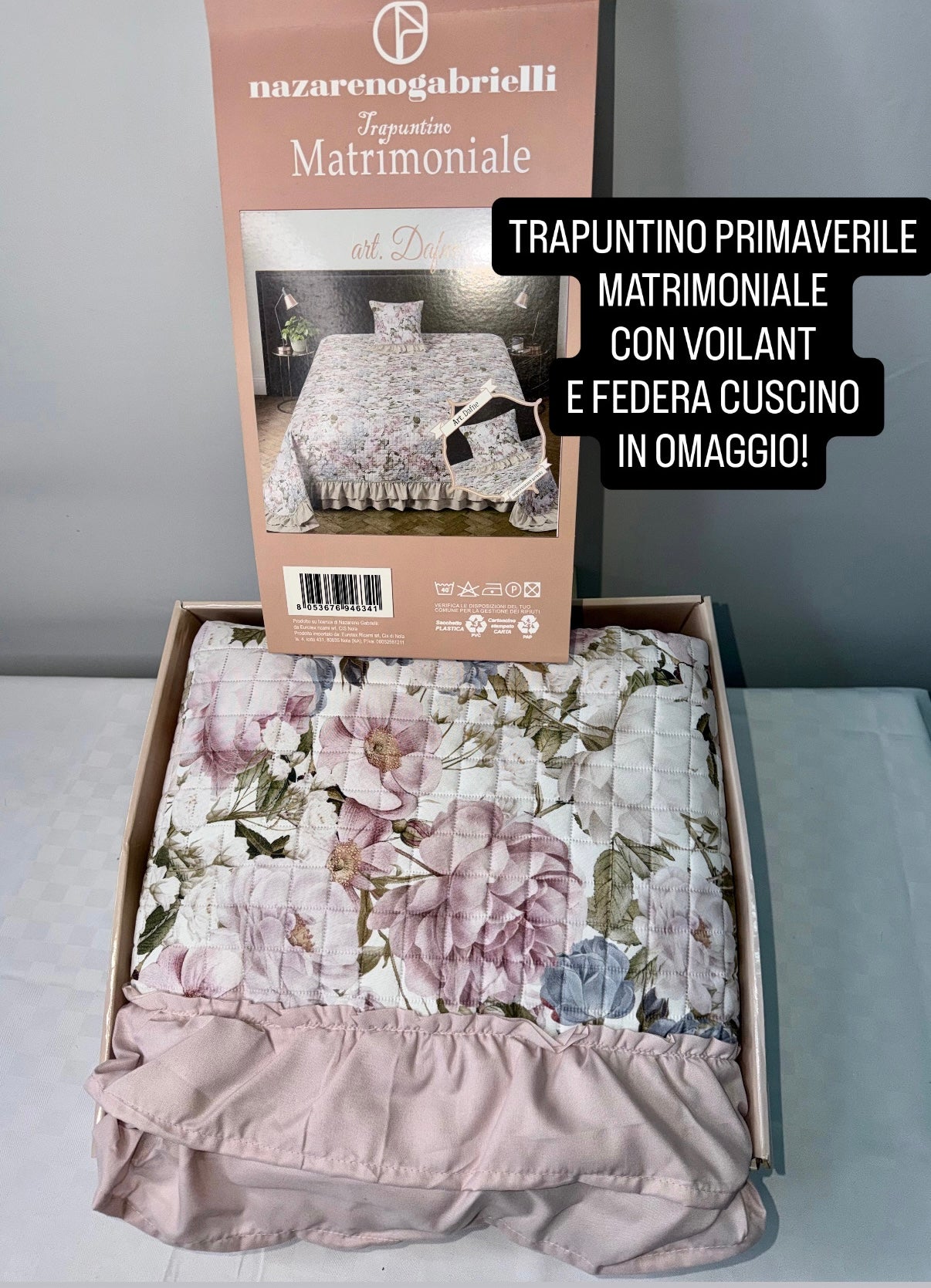 TRAPUNTINO PRIMAVERILE MATRIMONIALE CON VOILANT E FEDERA CUSCINO IN OMAGGIO misura 260x270cm