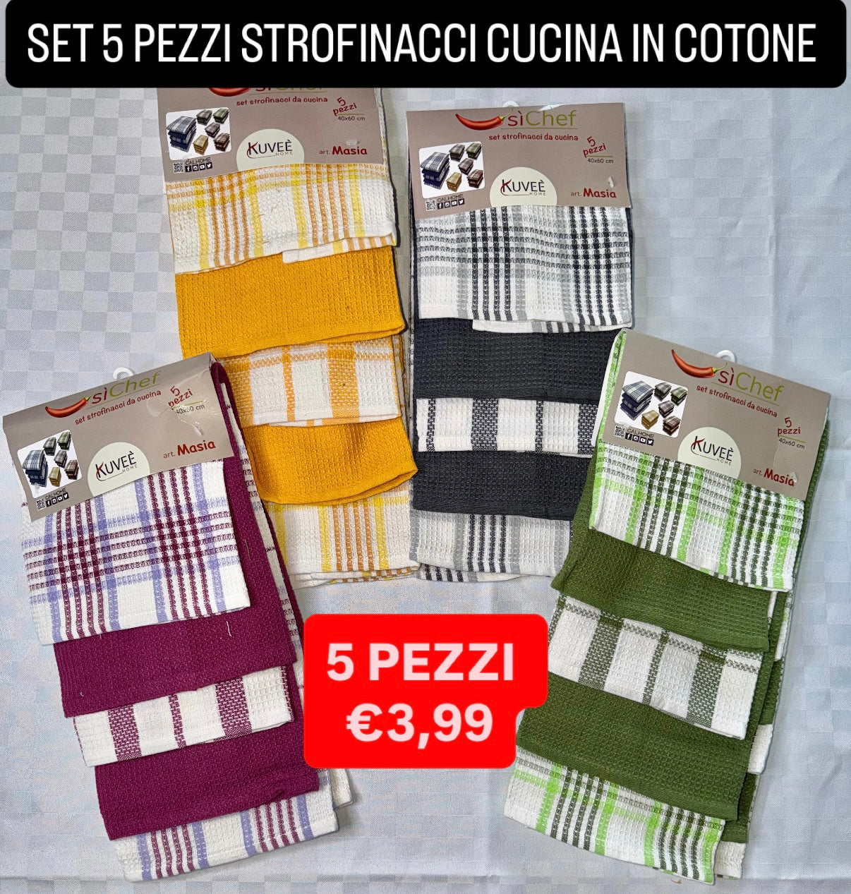 STROFINACCI CUCINA IN COTONE CONFEZIONE DA 5 PEZZI