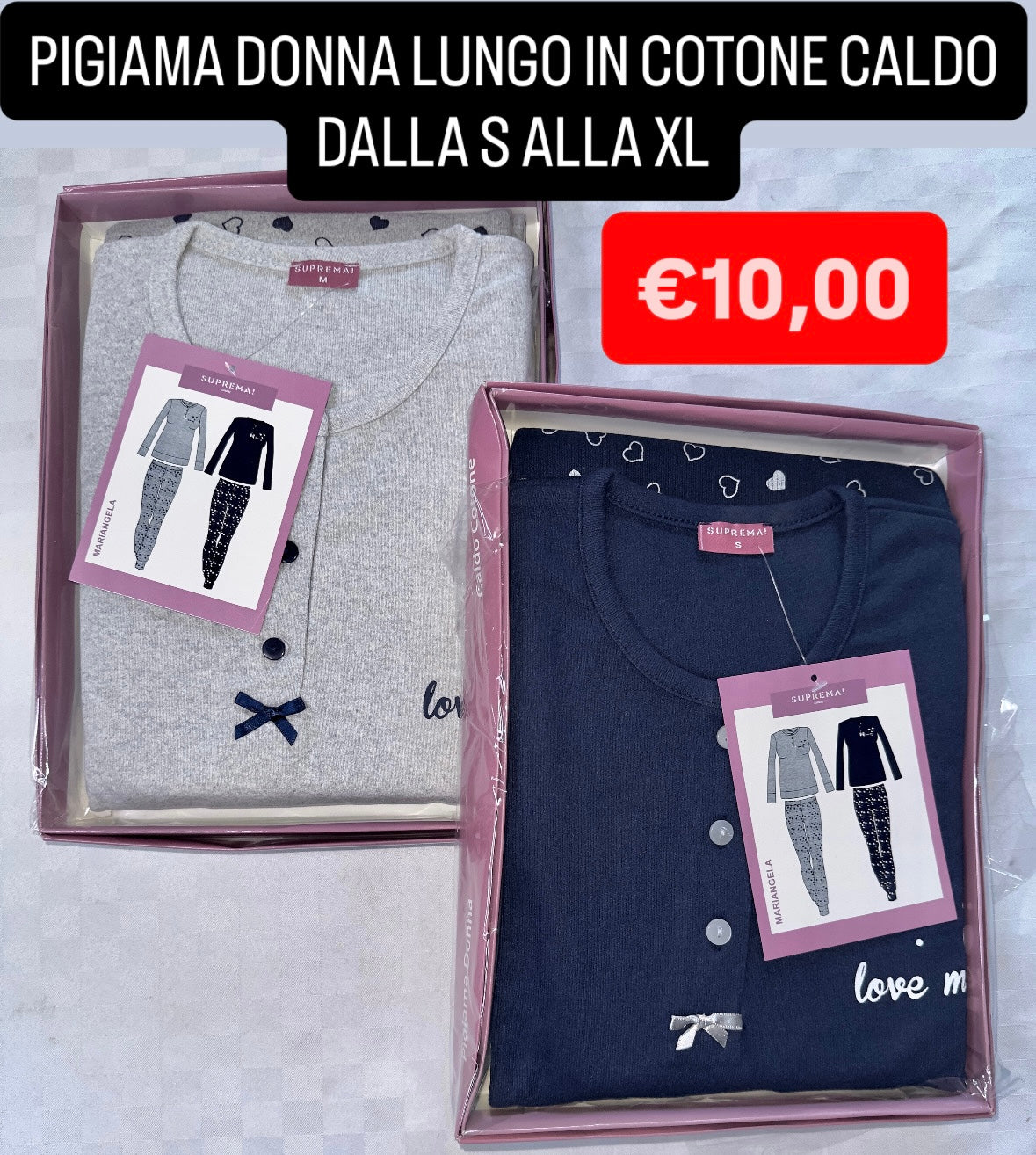 PIGIAMA DONNA IN COTONE CALDO MANICA LUNGA E PANTALONE LUNGO art.Mariangela