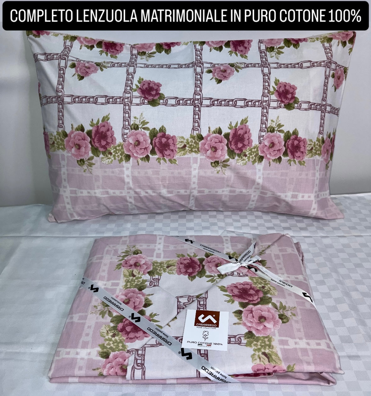COMPLETO LENZUOLA MATRIMONIALE IN 100% COTONE Lenzuolo sopra, Lenzuolo sotto con angoli e due Federe