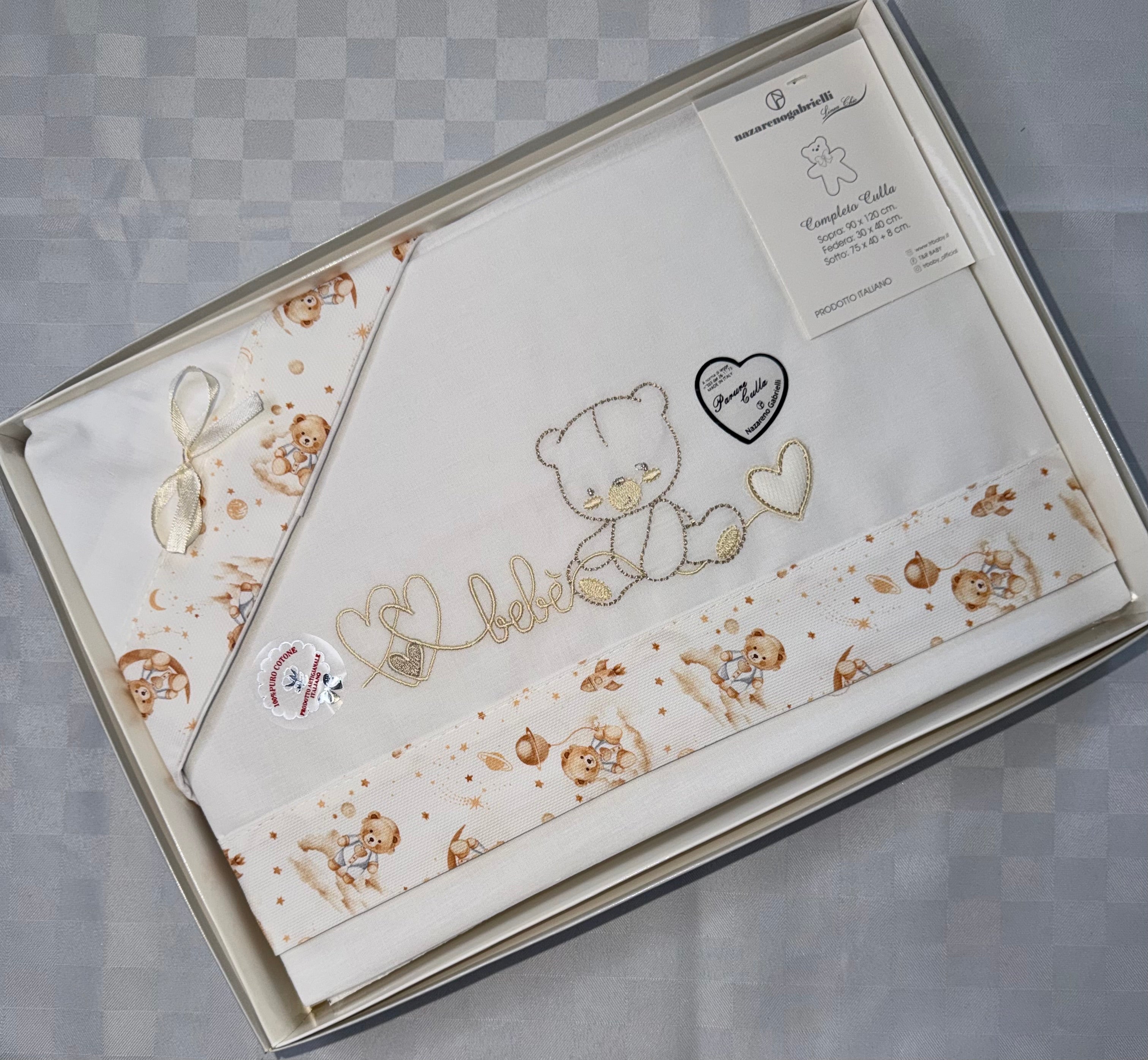 COMPOSE LENZUOLA NEONATO PER CARROZZINA IN 100% COTONE Lenzuolo sopra 90x120cm , Lenzuolo sotto con angoli 75x40cm e Federa 30x40cm
