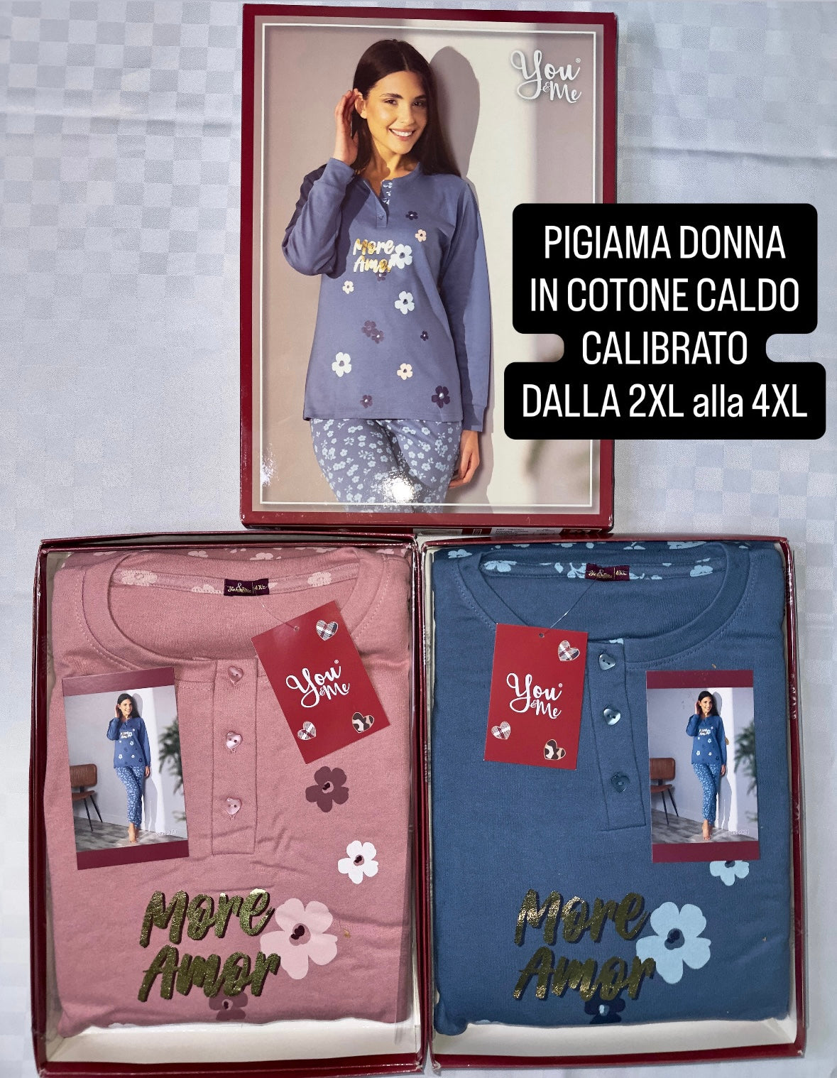 PIGIAMA DONNA CALIBRATO IN COTONE CALDO dalla 2XL alla 4XL