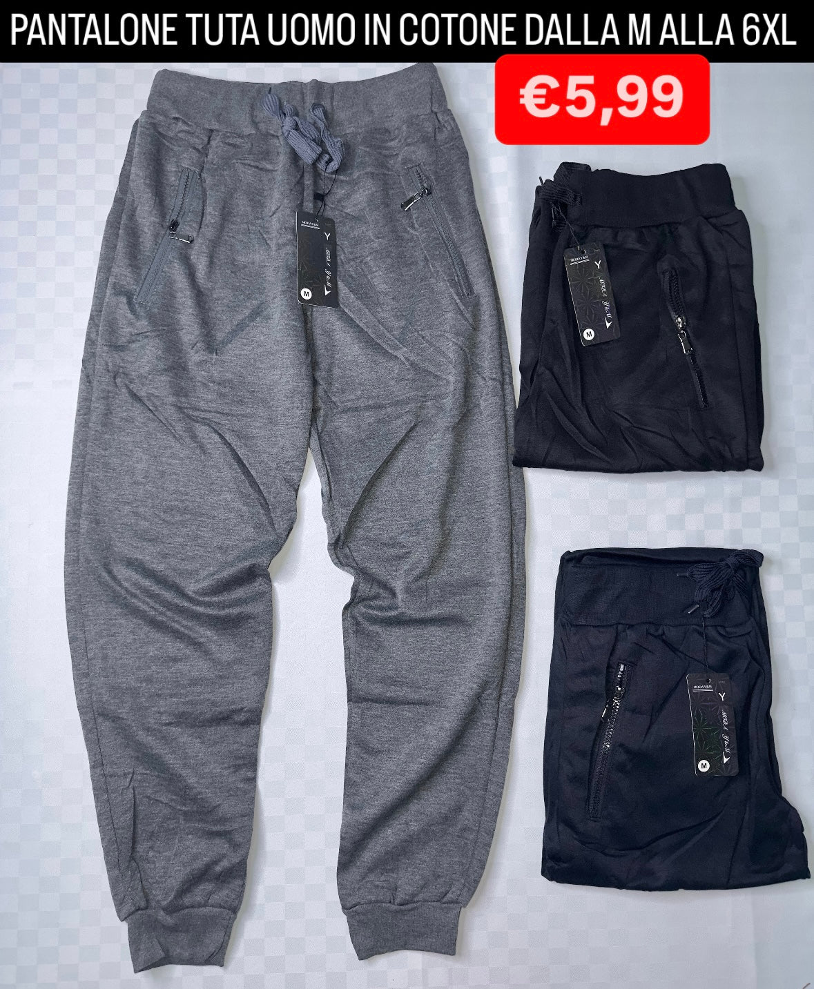 PANTALONE TUTA UOMO IN COTONE DALLA M ALLA 6XL