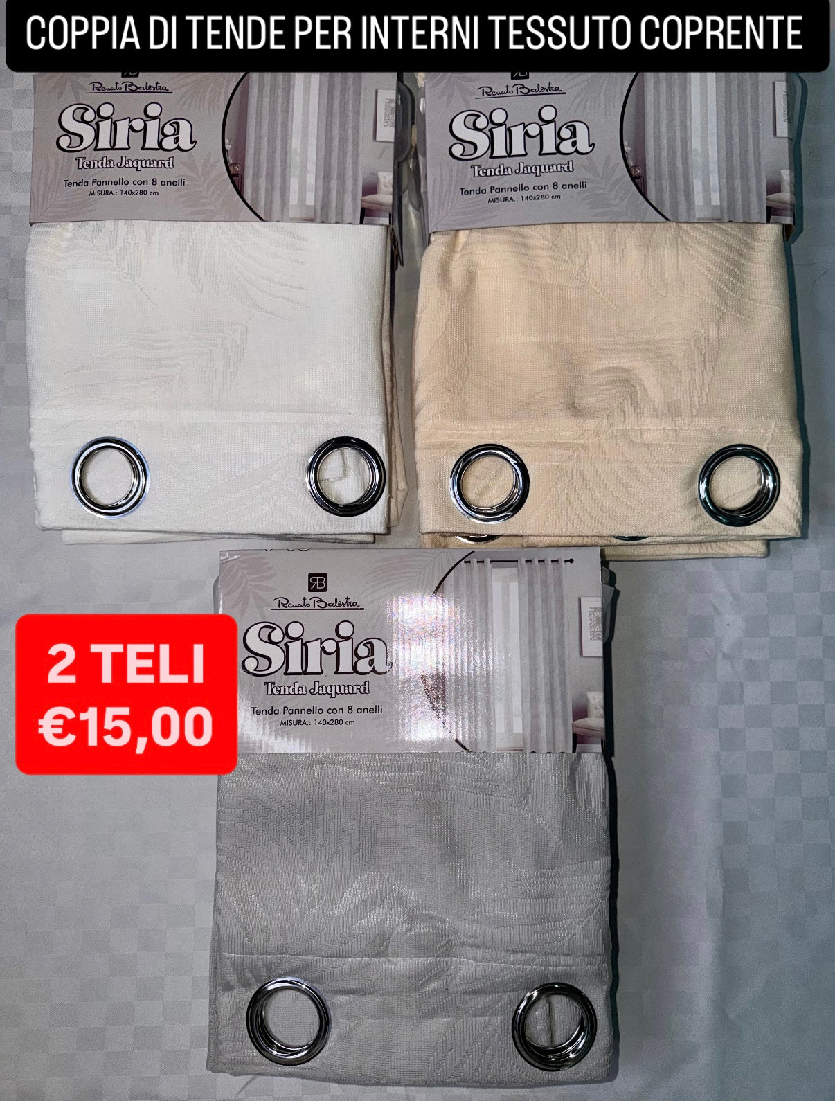 COPPIA DI TENDE PER INTERNI TESSUTO COPRENTE CONFEZIONE DA 2 TELI (OGNI TELO MISURA 140x280cm)art. Siria