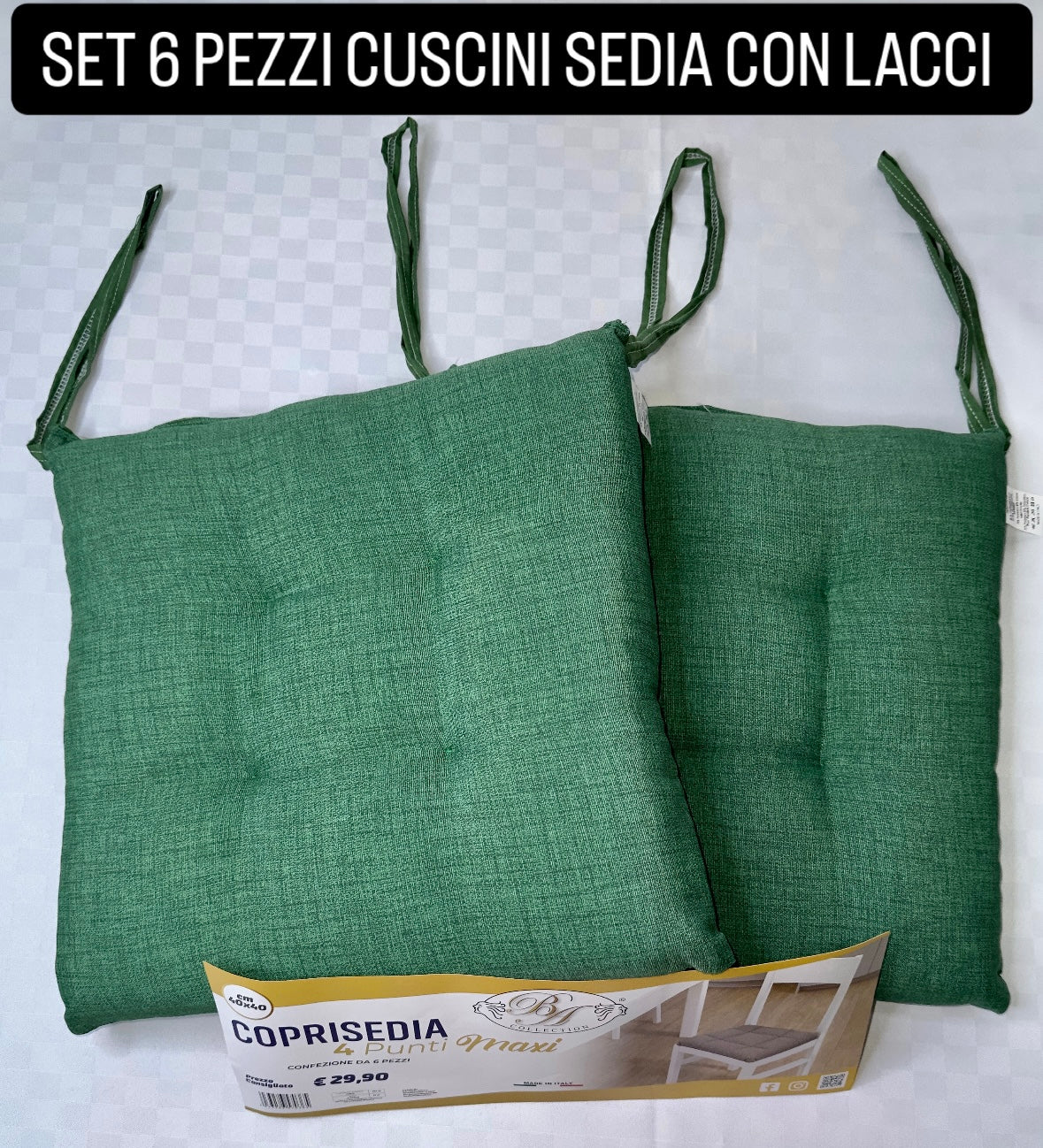 SET 6 PEZZI CUSCINI SEDIA CON LACCI 40x40cm