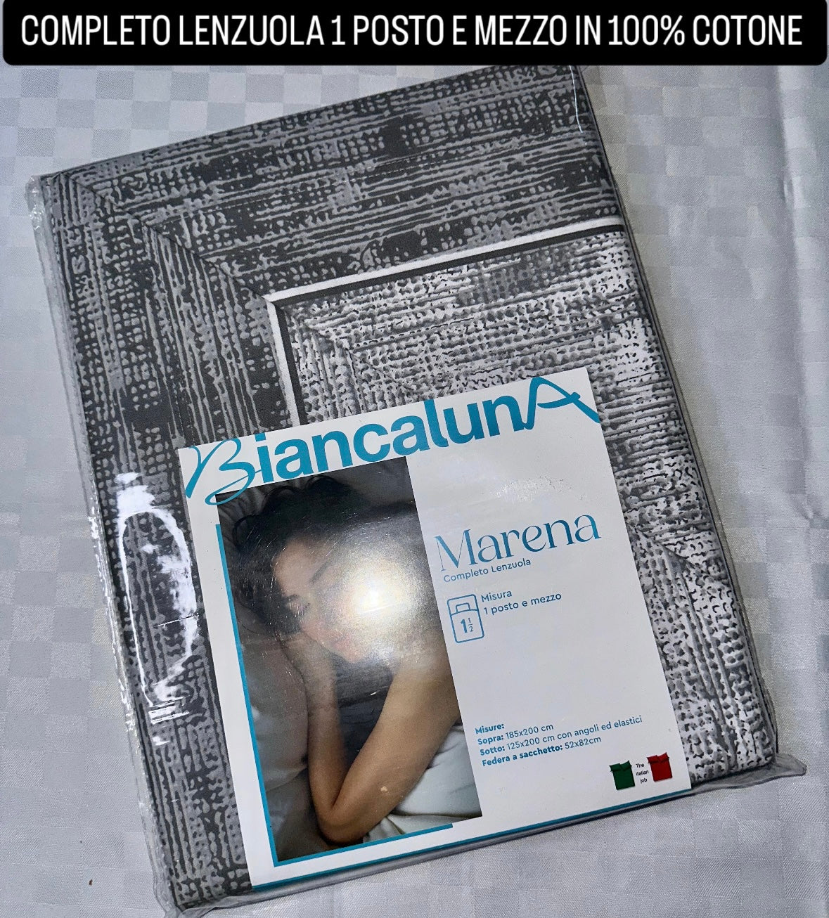 COMPLETO LENZUOLA 1 POSTO E MEZZO IN 100% COTONE Lenzuolo sopra, Lenzuolo sotto con angoli e Federe