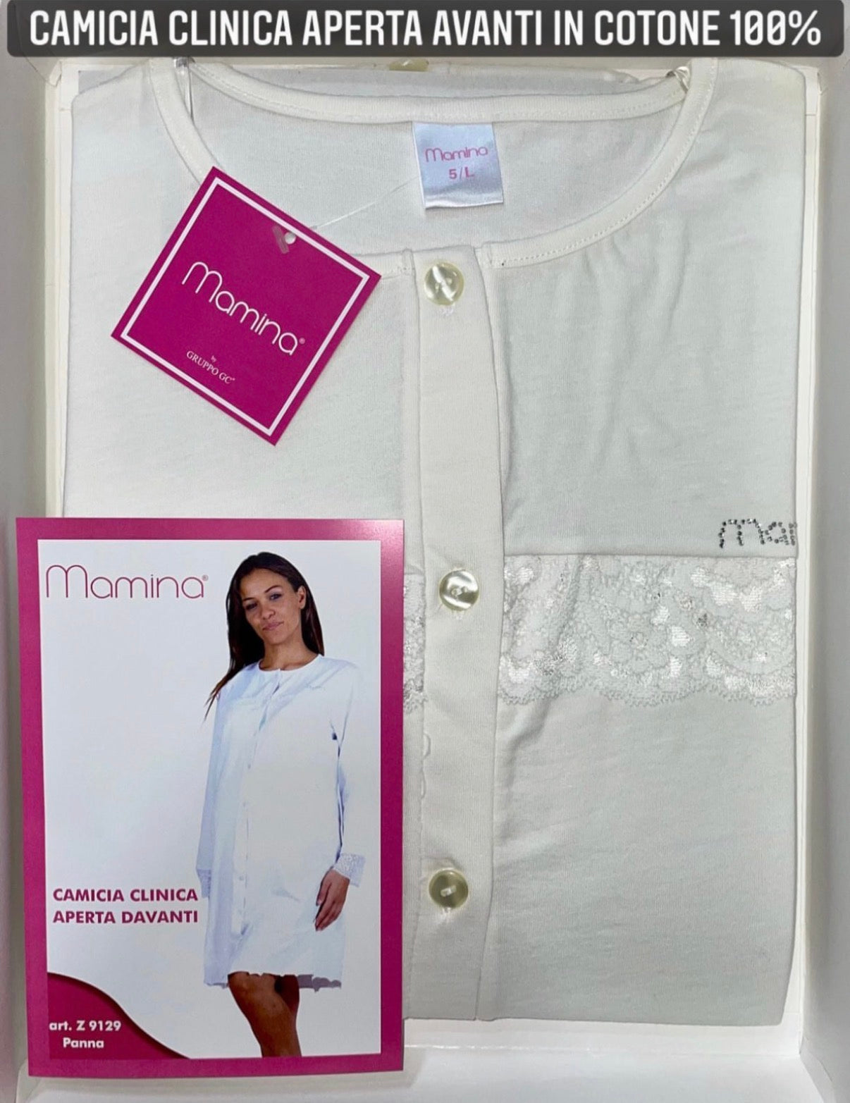 CAMICIA DA NOTTE CLINICA APERTA AVANTI CON BOTTONI IN 100% COTONE MANICA LUNGA