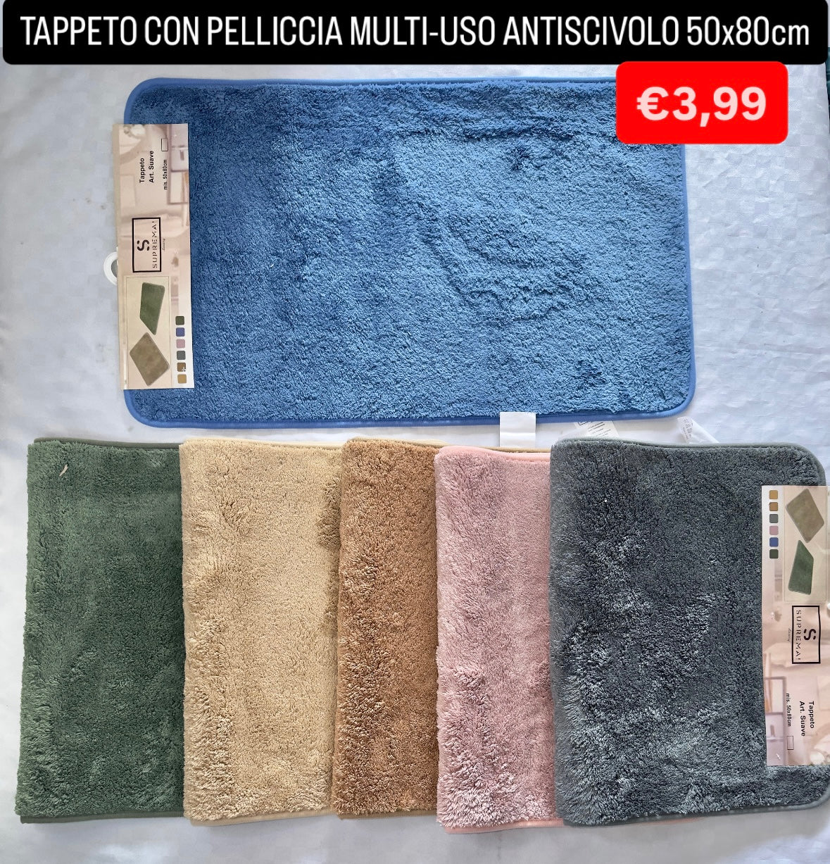 TAPPETO CON PELLICCIA MULTI-USO 50x80cm ANTISCIVOLO