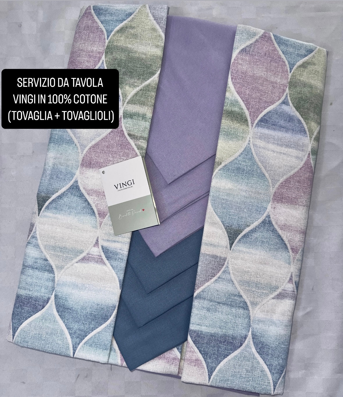 SERVIZIO DA TAVOLA VINGI TOVAGLIA E TOVAGLIOLI IN 100% COTONE