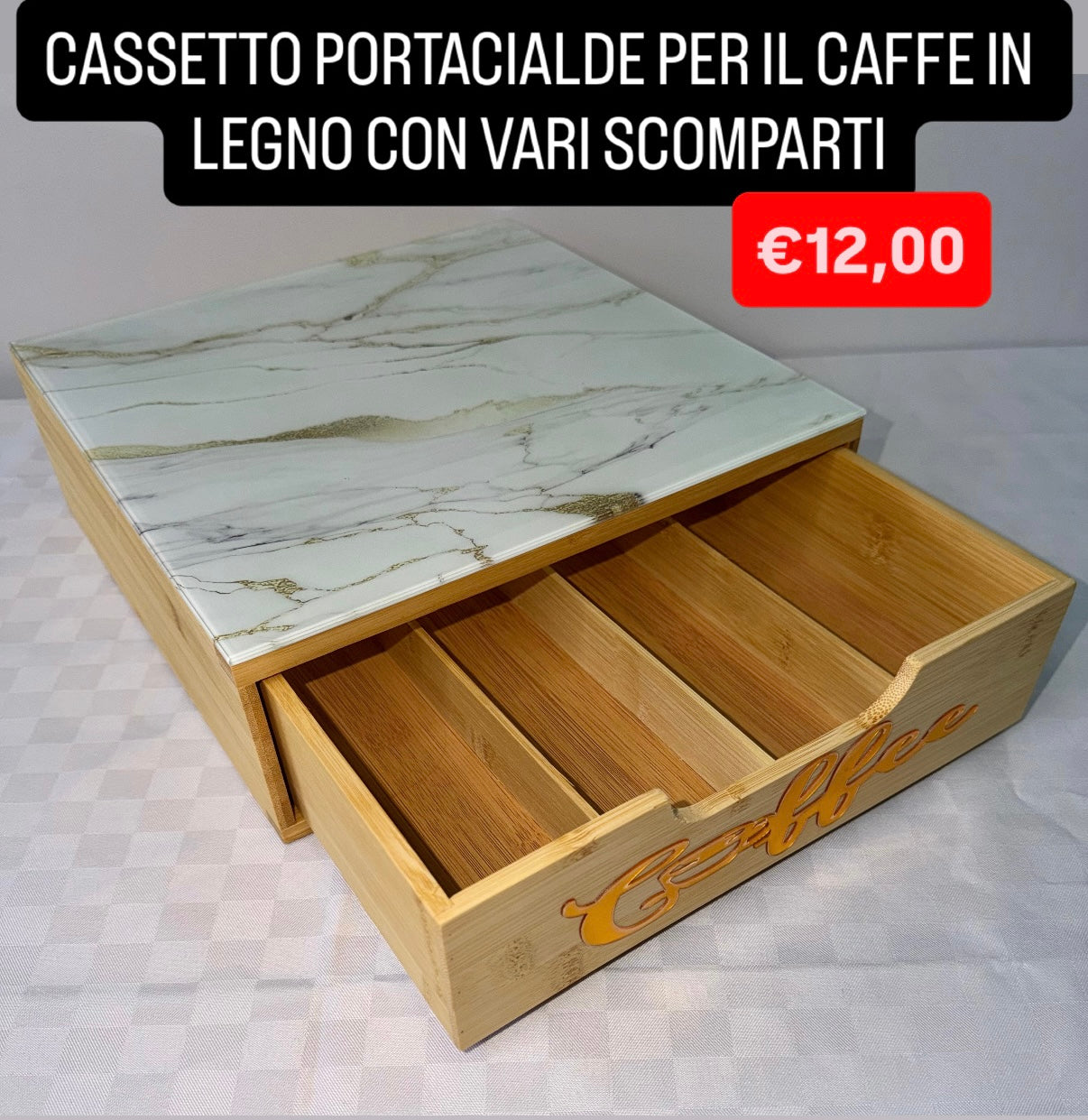 CASSETTO PORTACIALDE IN LEGNO CON VARI SCOMPARTI Effetto marmo