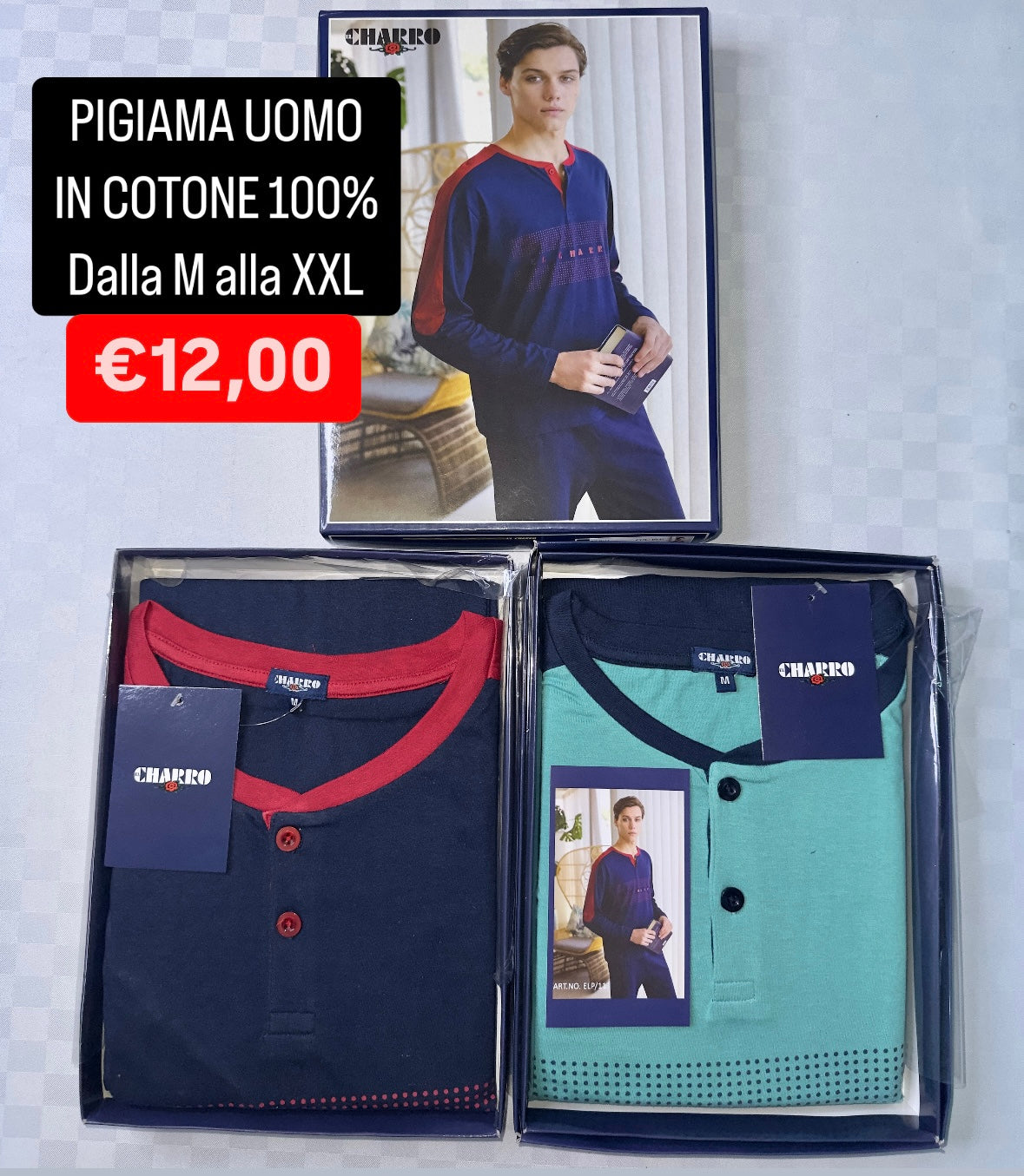 PIGIAMA UOMO IN COTONE 100% Manica lunga e Pantalone lungo