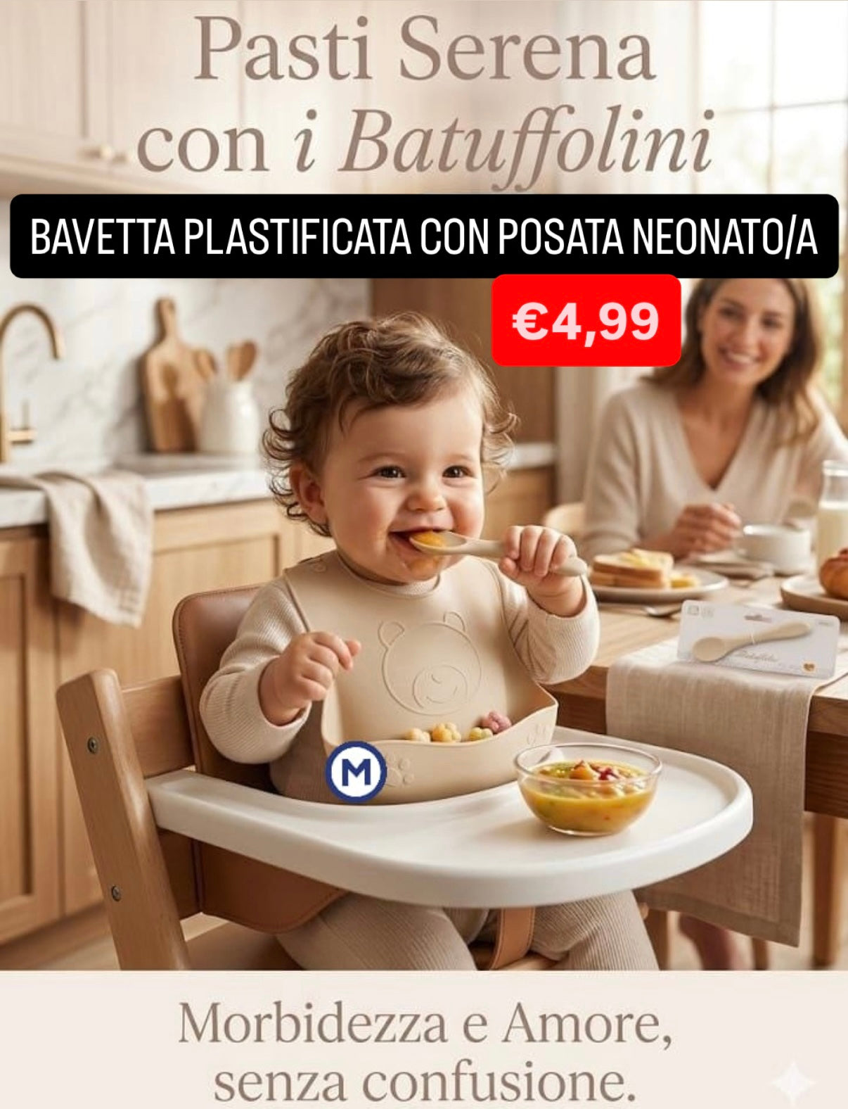 BAVETTA PLASTIFICATA CON POSATA NEONATO/A