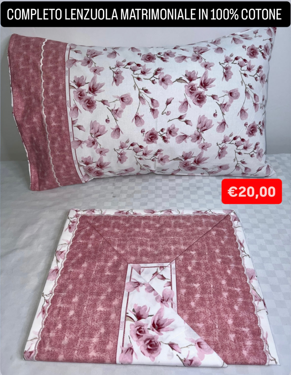 COMPLETO LENZUOLA MATRIMONIALE IN 100% COTONE Lenzuolo sopra, Lenzuolo sotto con angoli e due Federe
