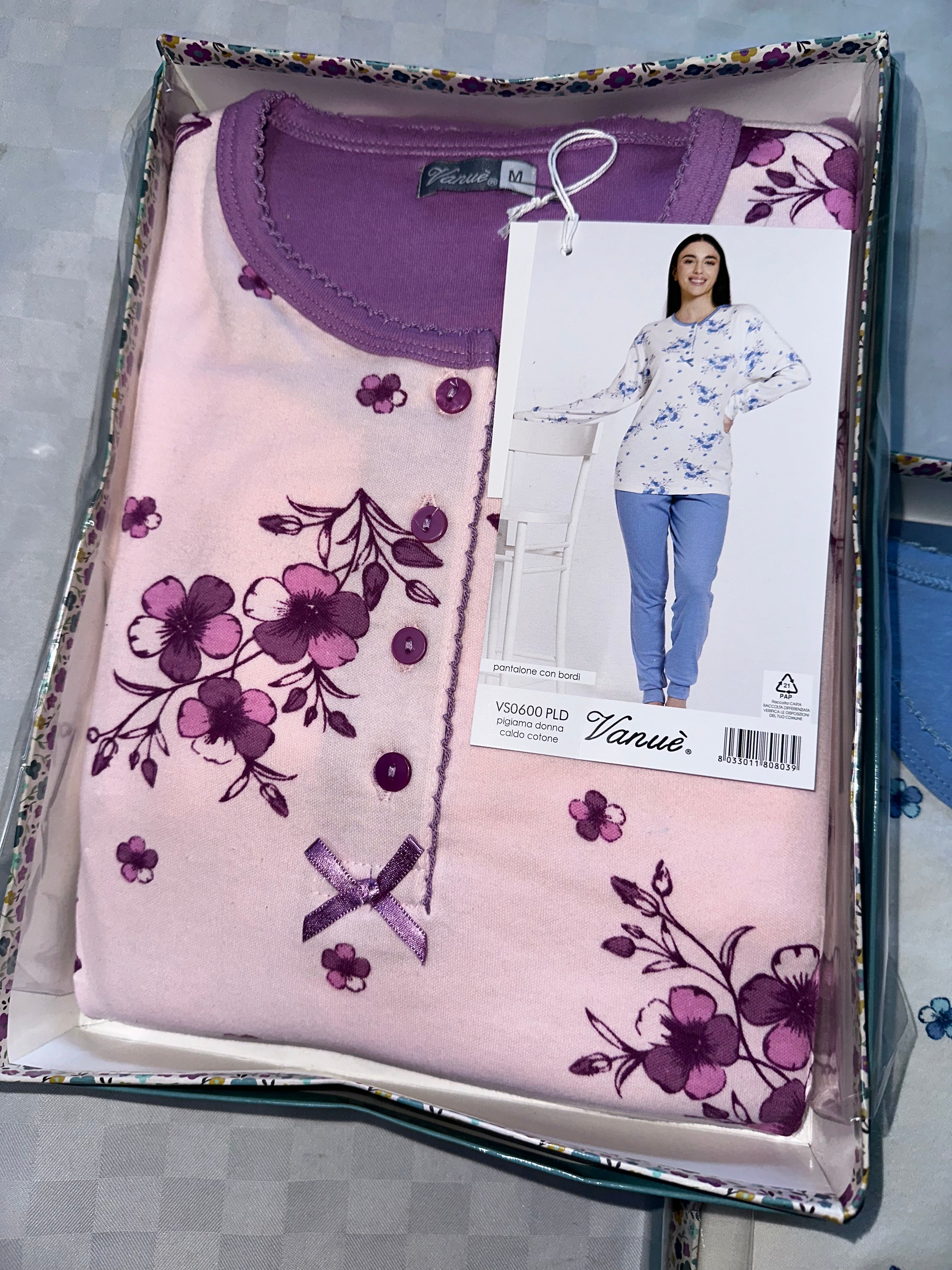 PIGIAMA DONNA IN COTONE CALDO MANICA LUNGA E PANTALONE LUNGO