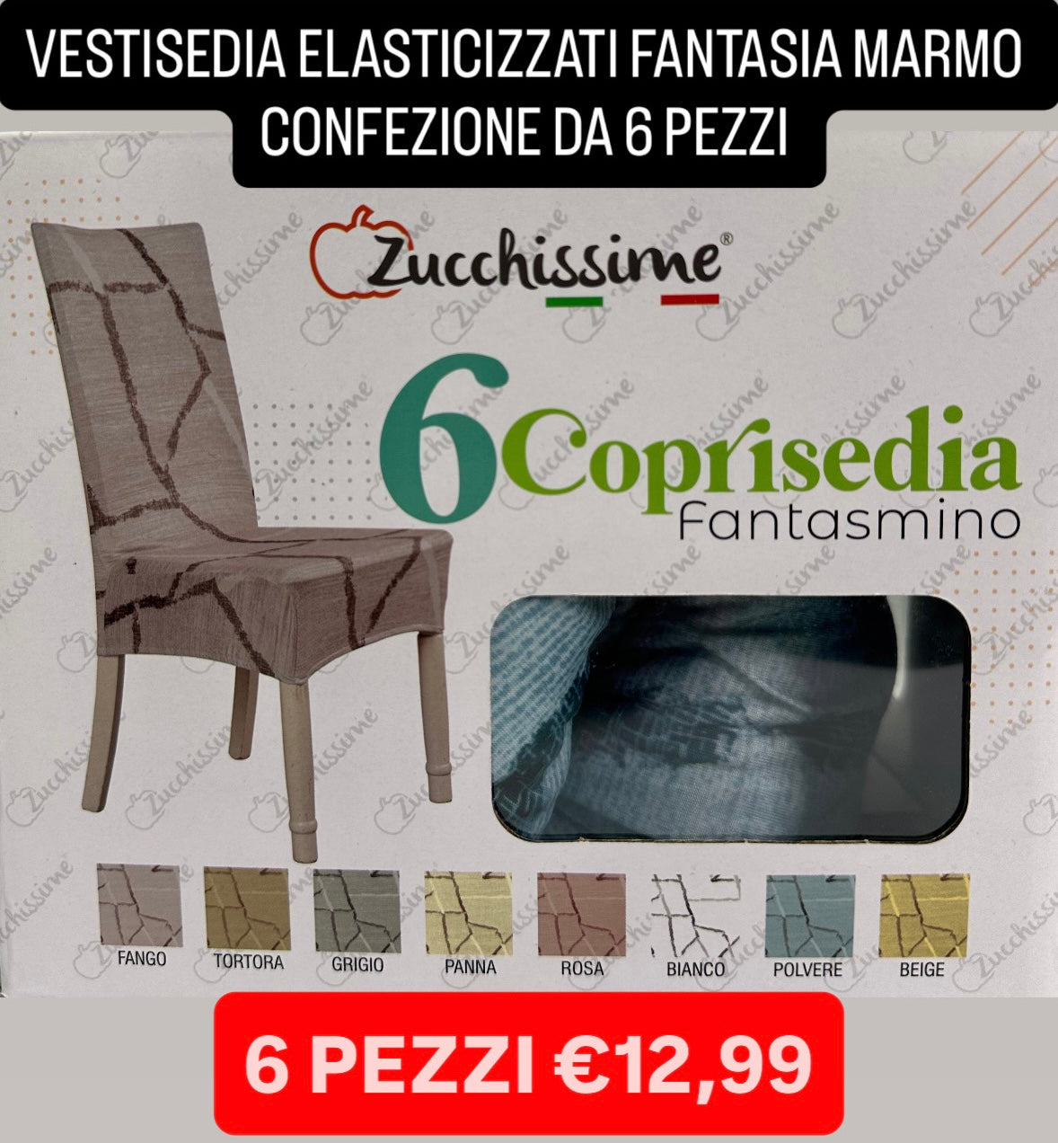 VESTISEDIA ELASTICIZZATI FANTASIA MARMO CONFEZIONE DA 6 PEZZI