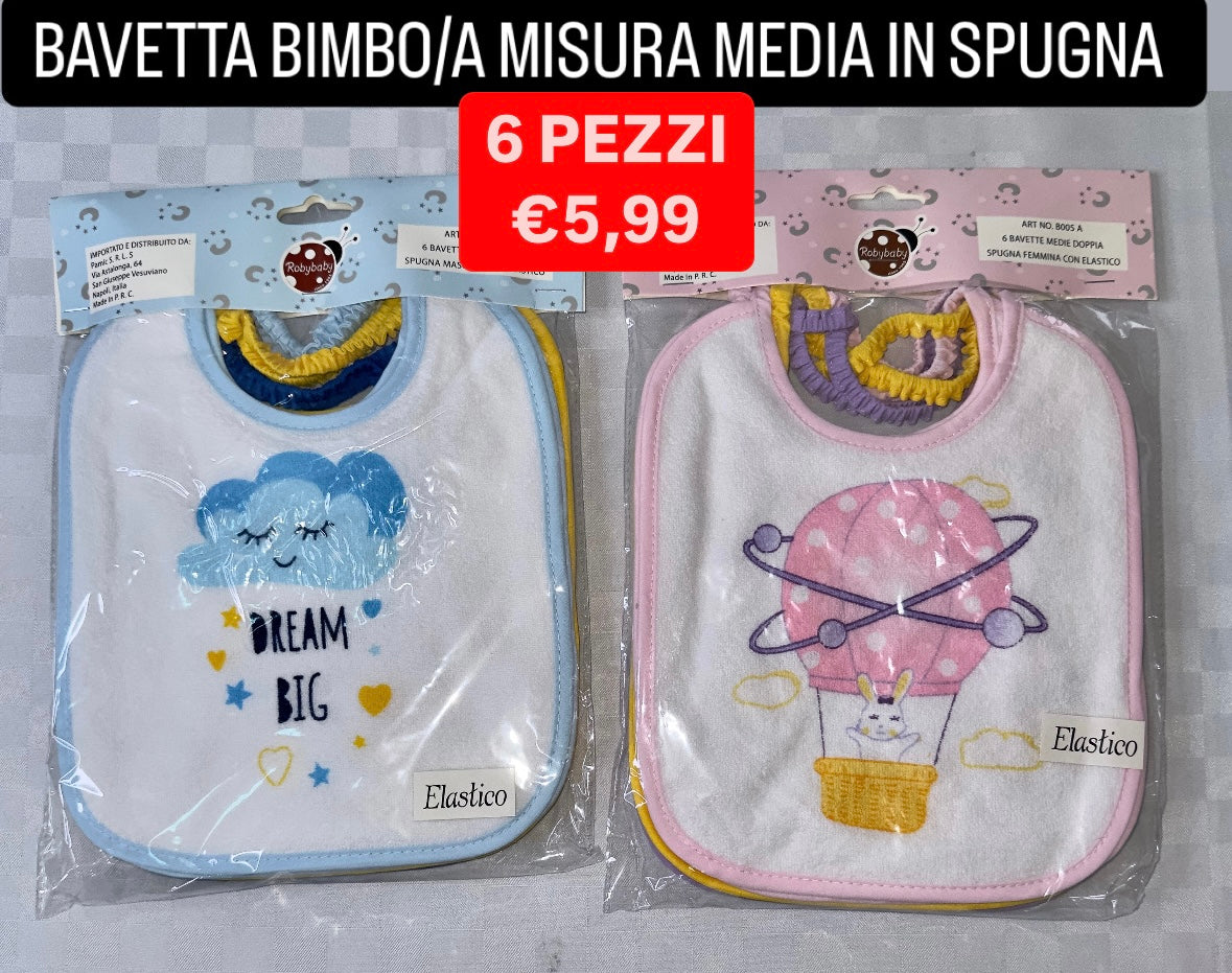 BAVETTA BIMBO/A MISURA MEDIA IN SPUGNA SET DA 6 PEZZI (FANTASIA VARIABILE)