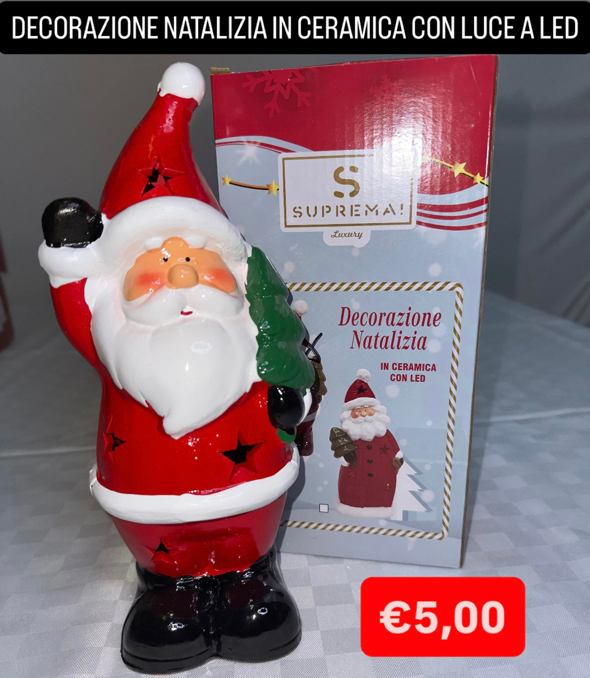 DECORAZIONE NATALIZIA IN CERAMICA CON LUCE A LED