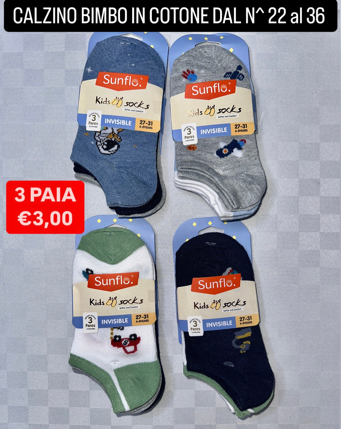 CALZINO BIMBO IN COTONE SET DA 3 PAIA (COLORE CASUALE)