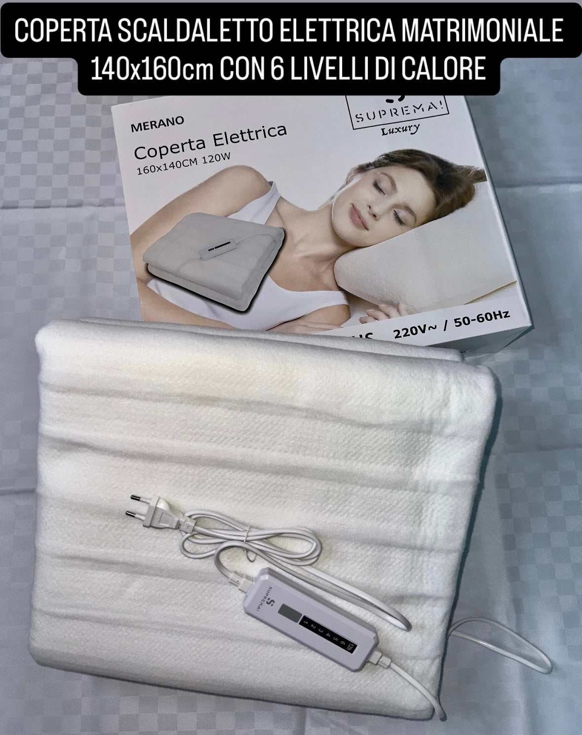 COPERTA SCALDALETTO ELETTRICA MATRIMONIALE 140x160cm CON 6 LIVELLI DI CALORE