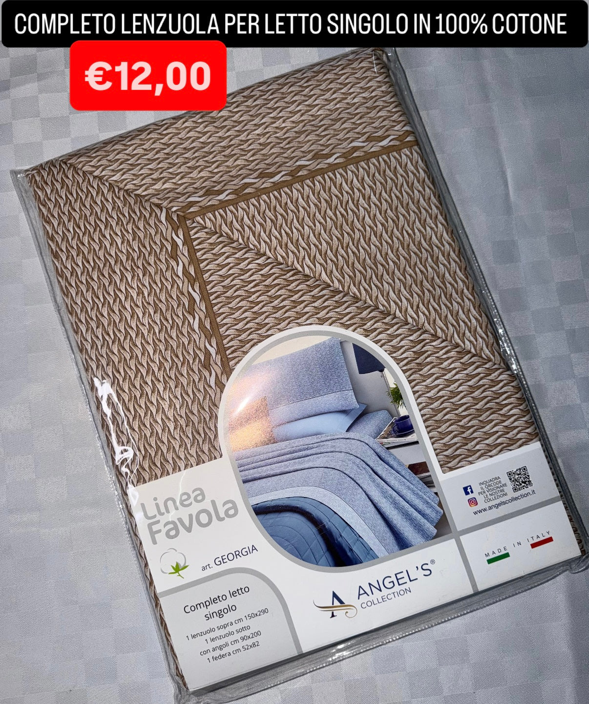 COMPLETO LENZUOLA SINGOLO IN 100% COTONE Lenzuolo sopra,Lenzuolo sotto con angoli e Federa