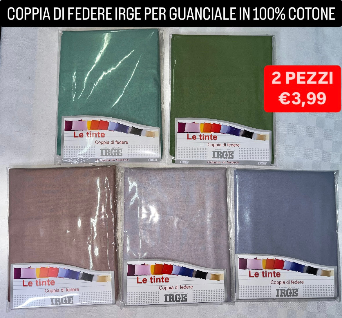 COPPIA DI FEDERE PER GUANCIALE IRGE IN 100% COTONE CONF.DA 2 PEZZI