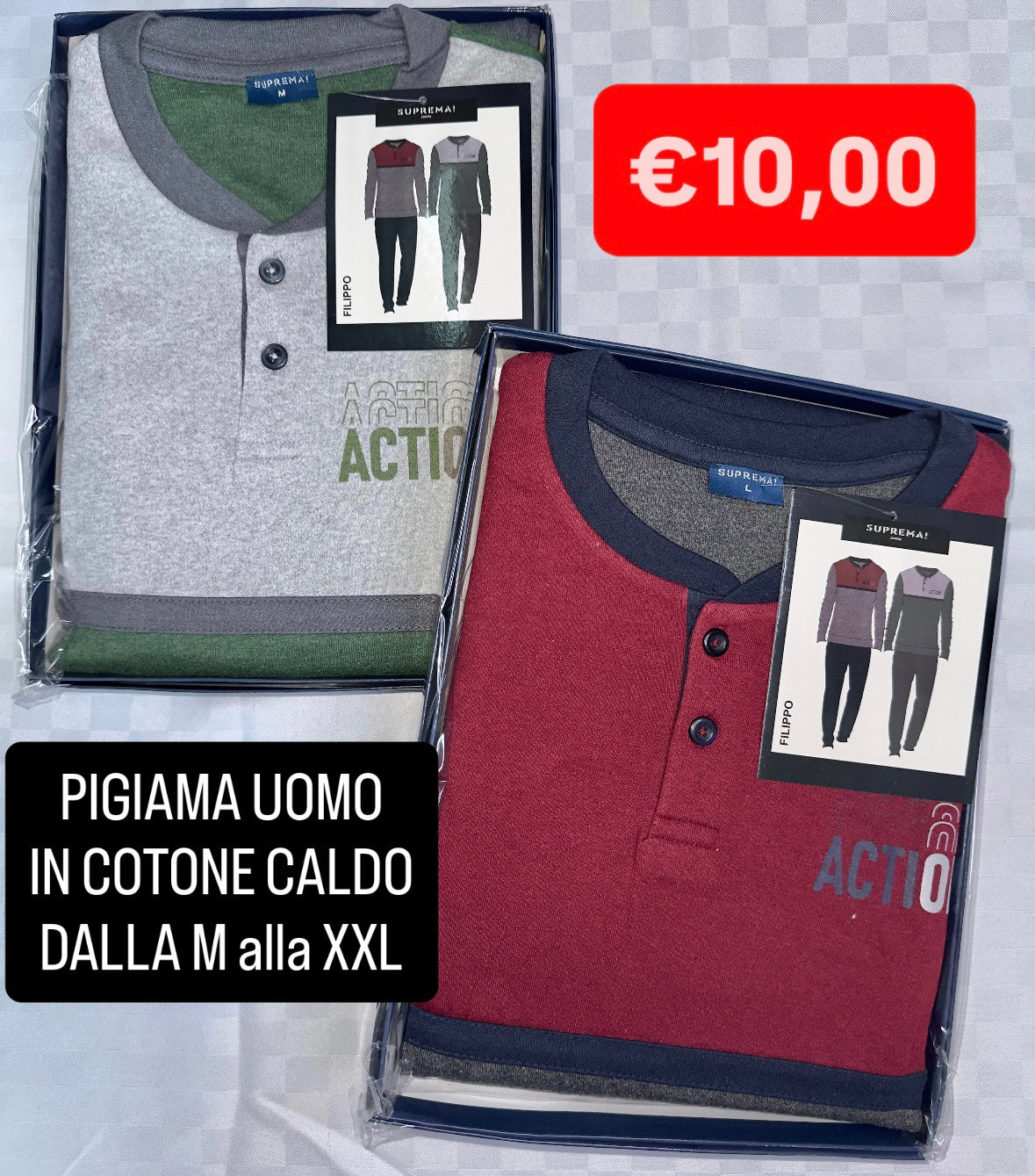 PIGIAMA UOMO IN COTONE CALDO MANICA LUNGA E PANTALONE LUNGO art. Filippo