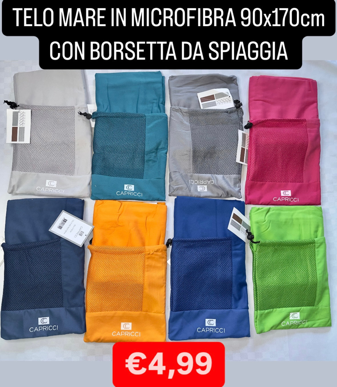 TELO MARE IN MICROFIBRA 90x170cm CON BORSA DA SPIAGGIA