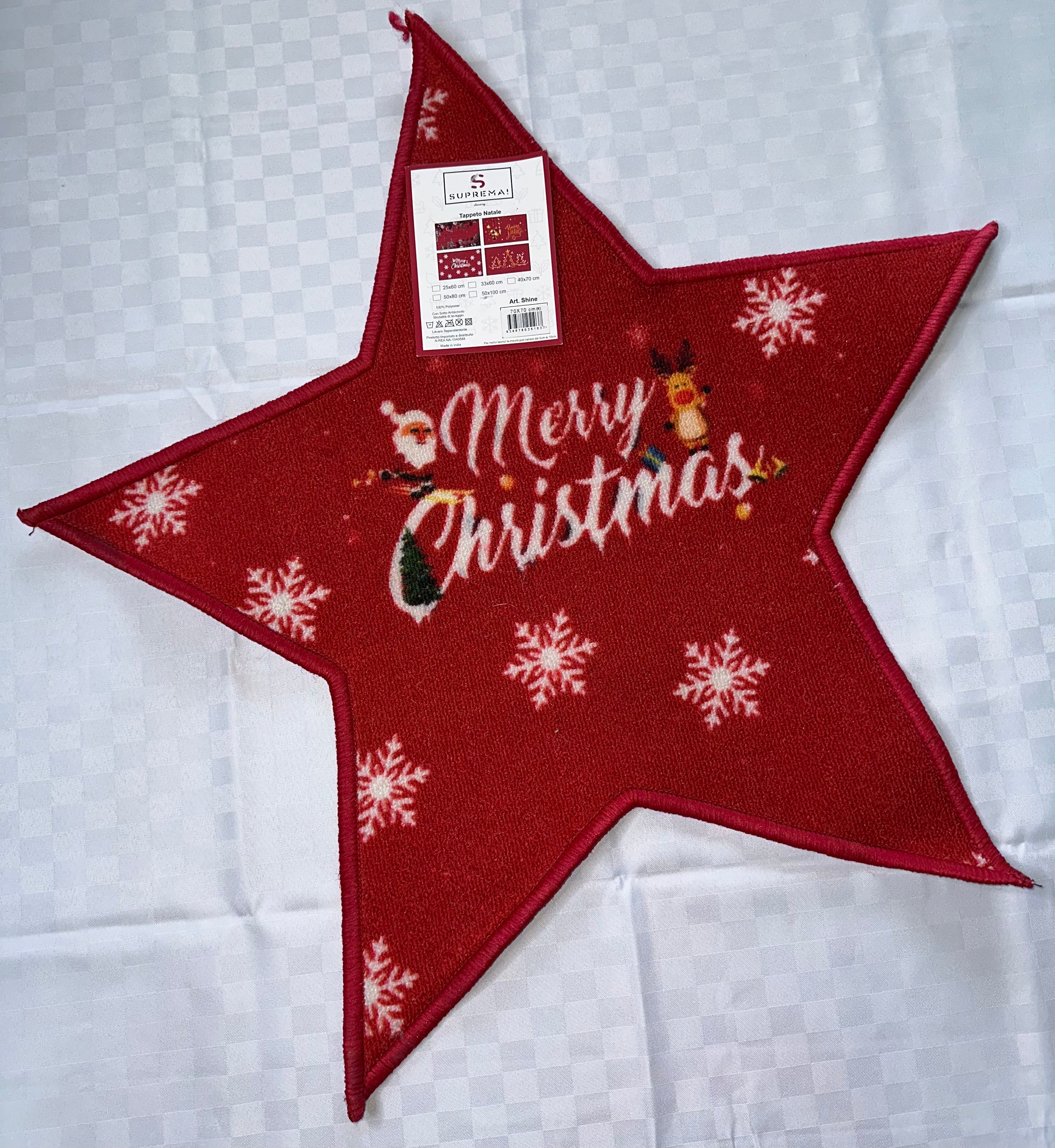 TAPPETO NATALIZIO ANTISCIVOLO A FORMA DI STELLA 70x70cm