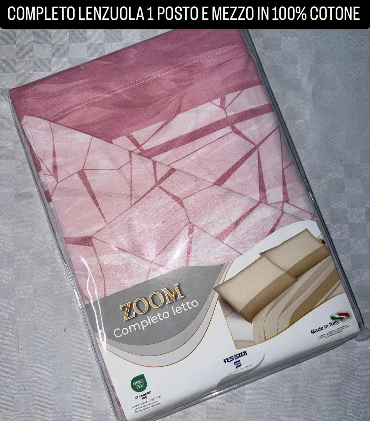 COMPLETO LENZUOLA 1 POSTO E MEZZO IN 100% COTONE Lenzuolo sopra, Lenzuolo sotto con angoli e Federe