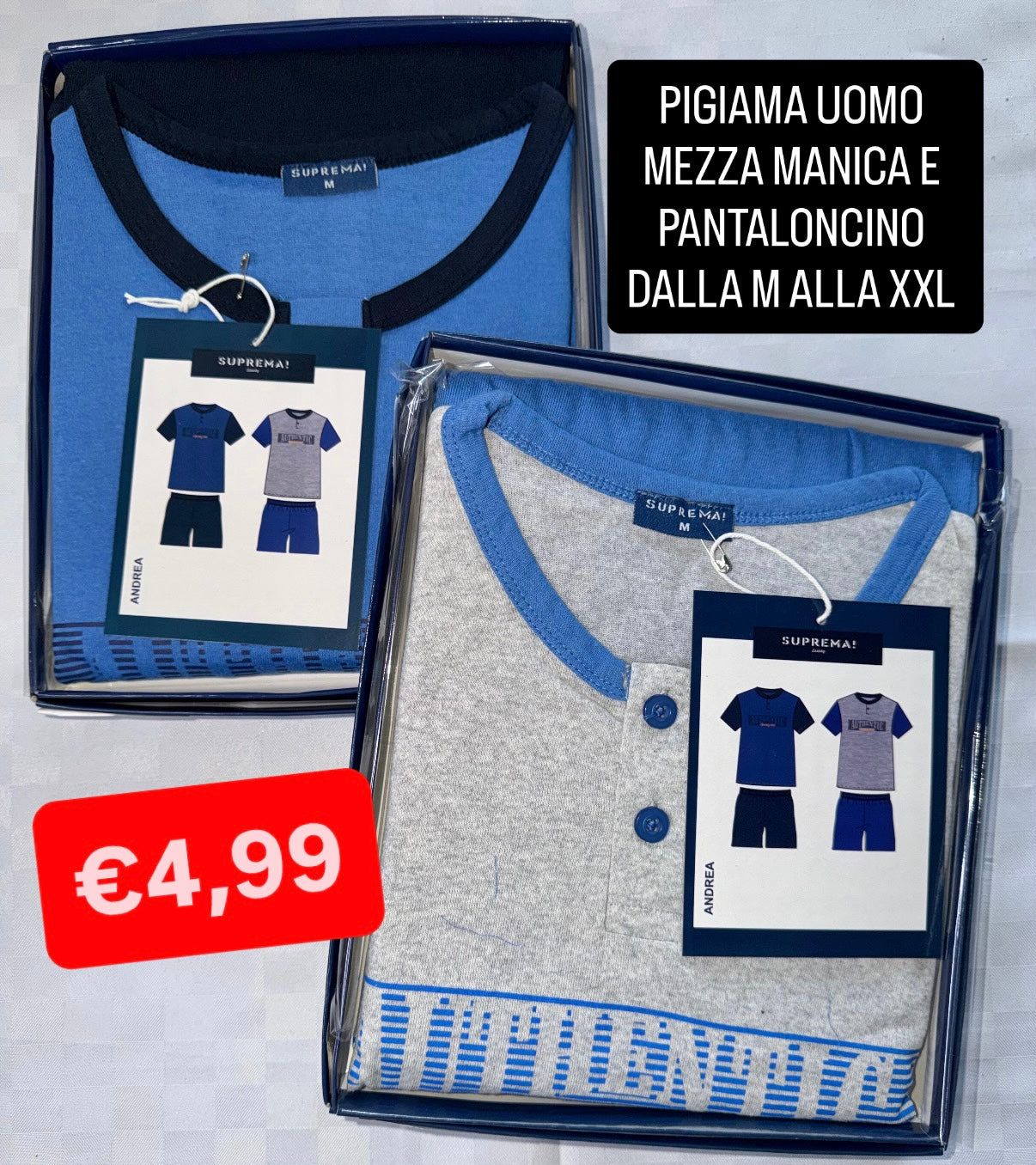 PIGIAMA UOMO Mezza Manica e Pantaloncino in cotone