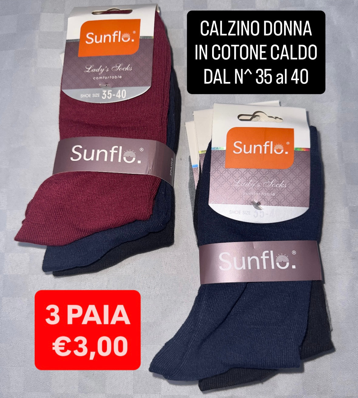 CALZINI DONNA SET DA 3 PAIA IN COTONE CALDO DAL NUMERO 35 al 40 (COLORE CASUALE)