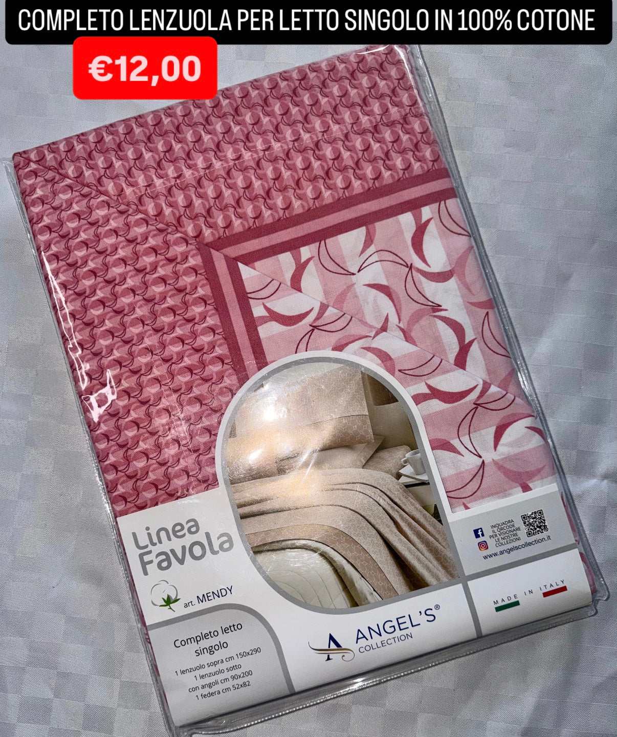 COMPLETO LENZUOLA SINGOLO IN 100% COTONE Lenzuolo sopra,Lenzuolo sotto con angoli e Federa