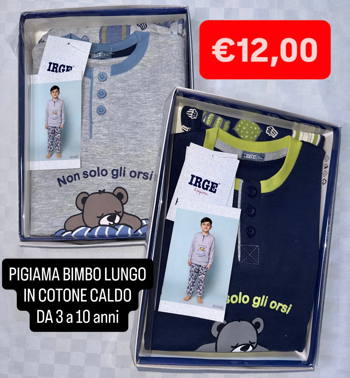 PIGIAMA BIMBO IN COTONE CALDO Manica Lunga e Pantalone lungo