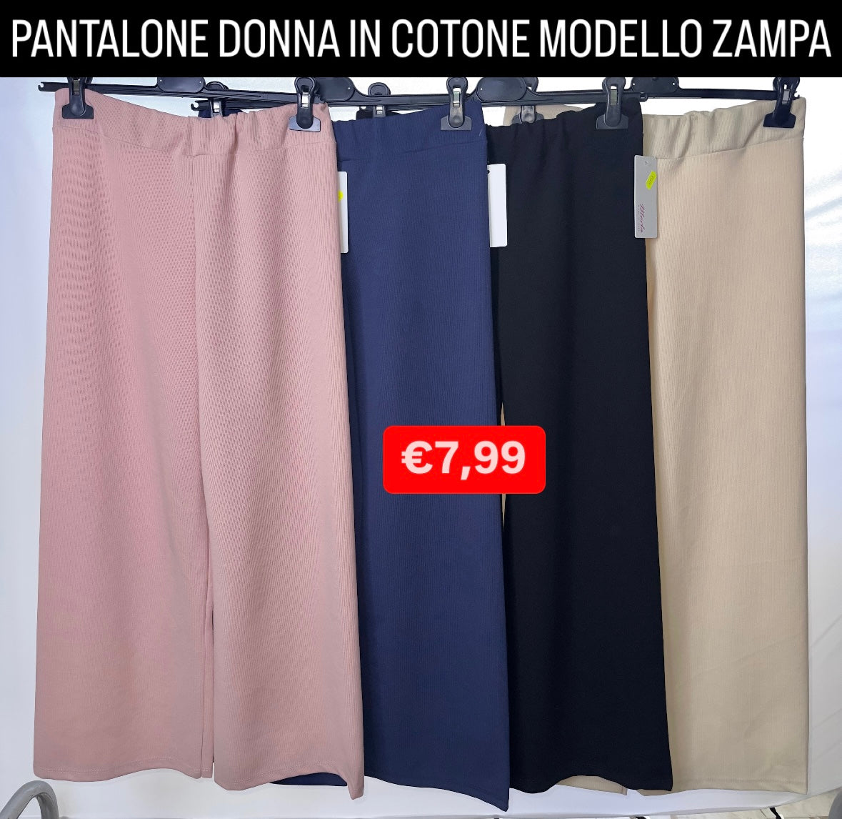 PANTALONE DONNA IN COTONE MODELLO ZAMPA TAGLIA UNICA